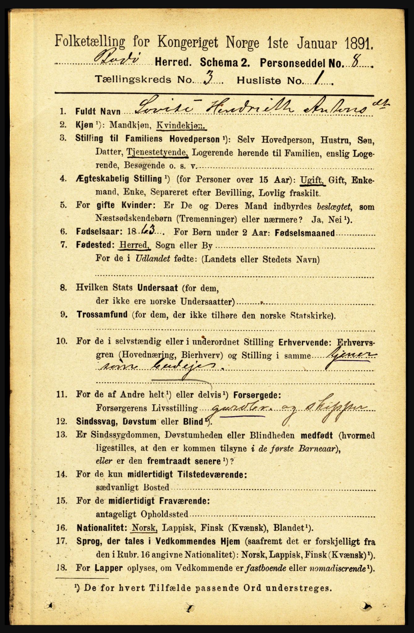 RA, 1891 census for 1843 Bodø, 1891, p. 1591