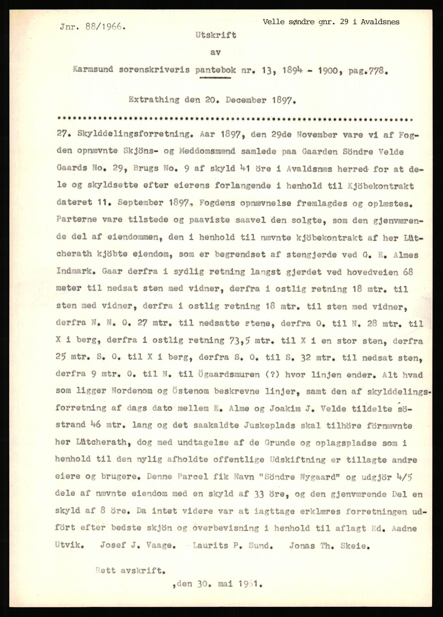 Statsarkivet i Stavanger, SAST/A-101971/03/Y/Yj/L0093: Avskrifter sortert etter gårdsnavn: Valle - Vestre, 1750-1930, p. 420