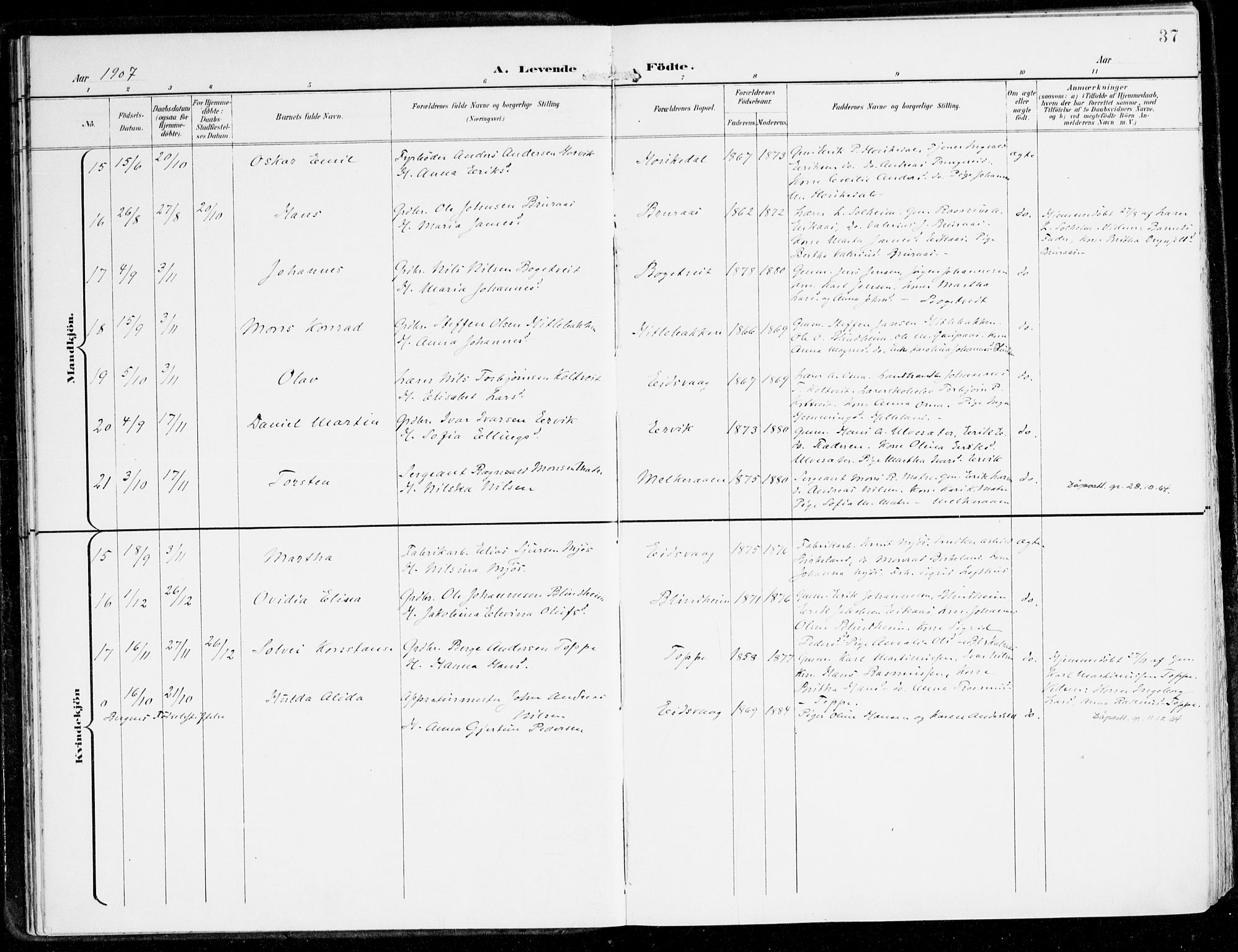 Hamre sokneprestembete, AV/SAB-A-75501/H/Ha/Haa/Haad/L0002: Parish register (official) no. D 2, 1899-1916, p. 37