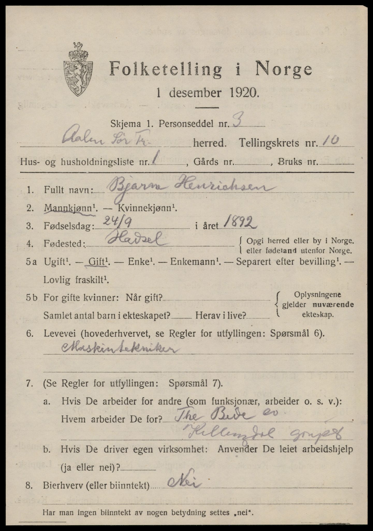 SAT, 1920 census for Ålen, 1920, p. 4668