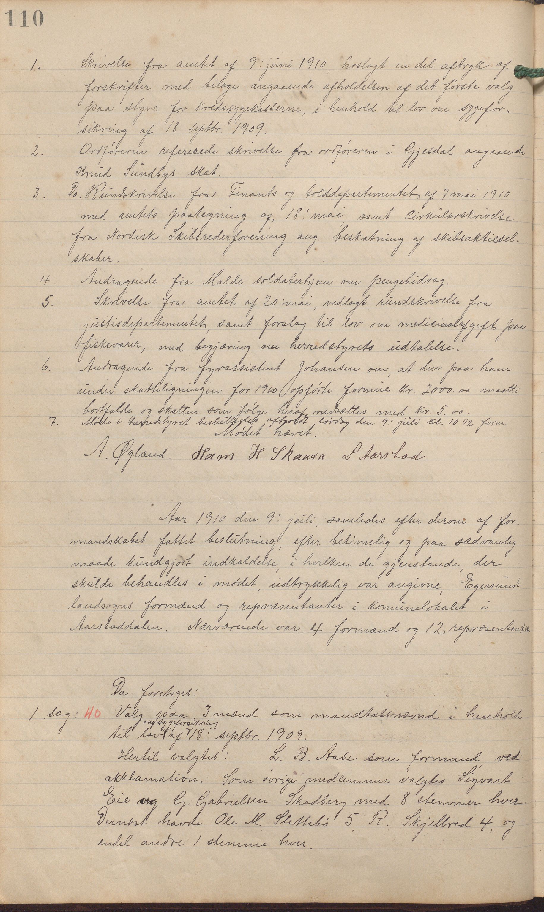 Eigersund kommune (Herredet) - Formannskapet, IKAR/K-100447/A/Aa/L0005: Møtebok, 1907-1920, p. 110