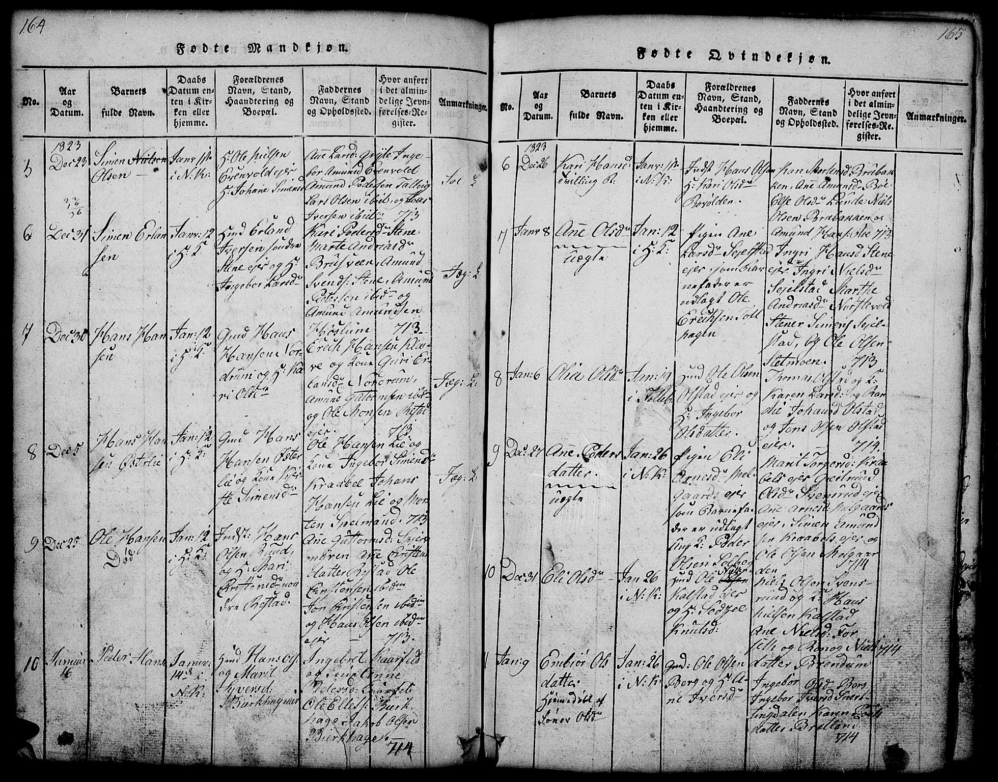 Gausdal prestekontor, SAH/PREST-090/H/Ha/Hab/L0001: Parish register (copy) no. 1, 1817-1848, p. 164-165