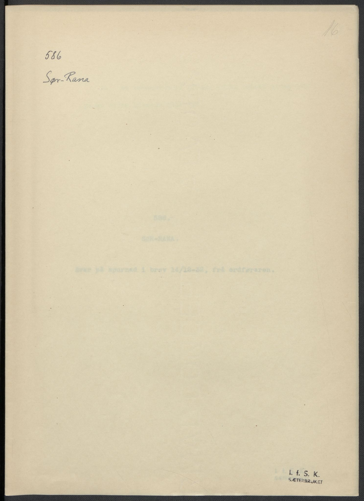 Instituttet for sammenlignende kulturforskning, RA/PA-0424/F/Fc/L0016/0002: Eske B16: / Nordland (perm XLVII), 1932-1936, p. 16