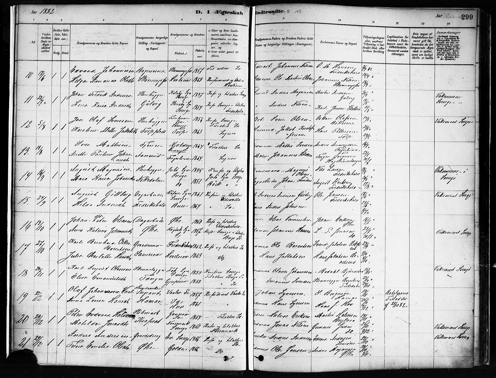 Idd prestekontor Kirkebøker, SAO/A-10911/F/Fc/L0006b: Parish register (official) no. III 6B, 1878-1903, p. 299