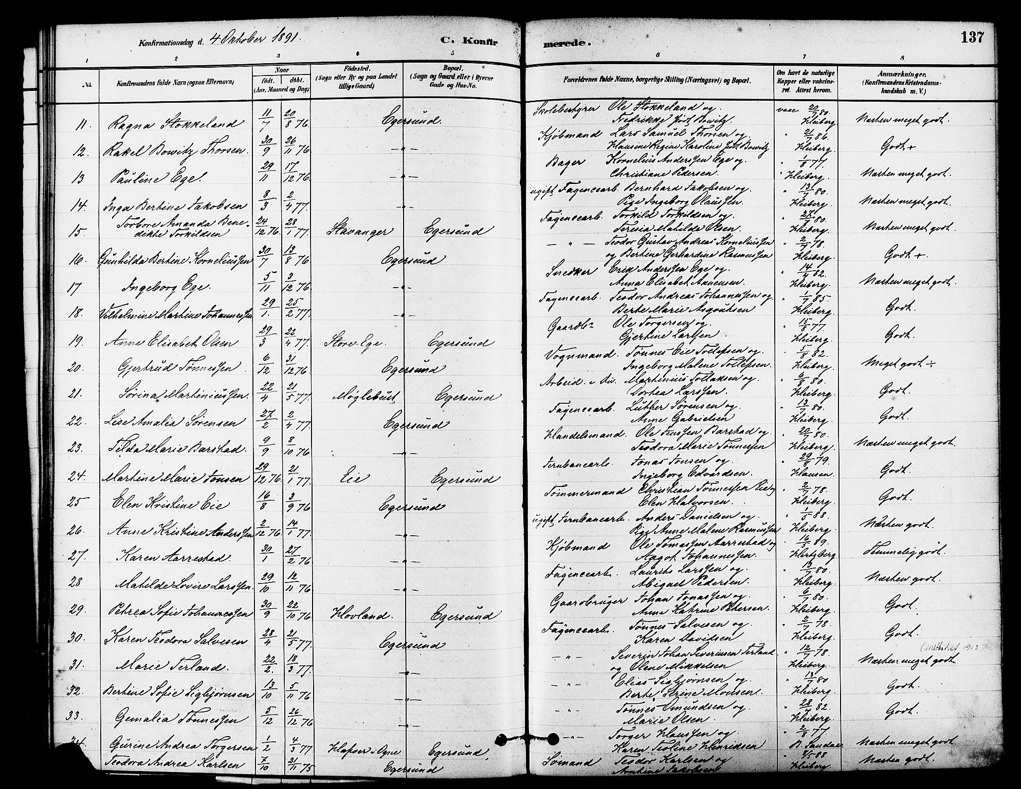 Eigersund sokneprestkontor, AV/SAST-A-101807/S08/L0015: Parish register (official) no. A 15, 1879-1892, p. 137