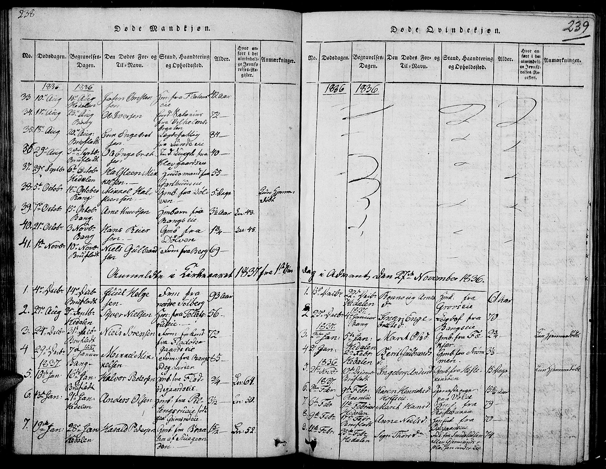 Sør-Aurdal prestekontor, SAH/PREST-128/H/Ha/Hab/L0002: Parish register (copy) no. 2, 1826-1840, p. 238-239