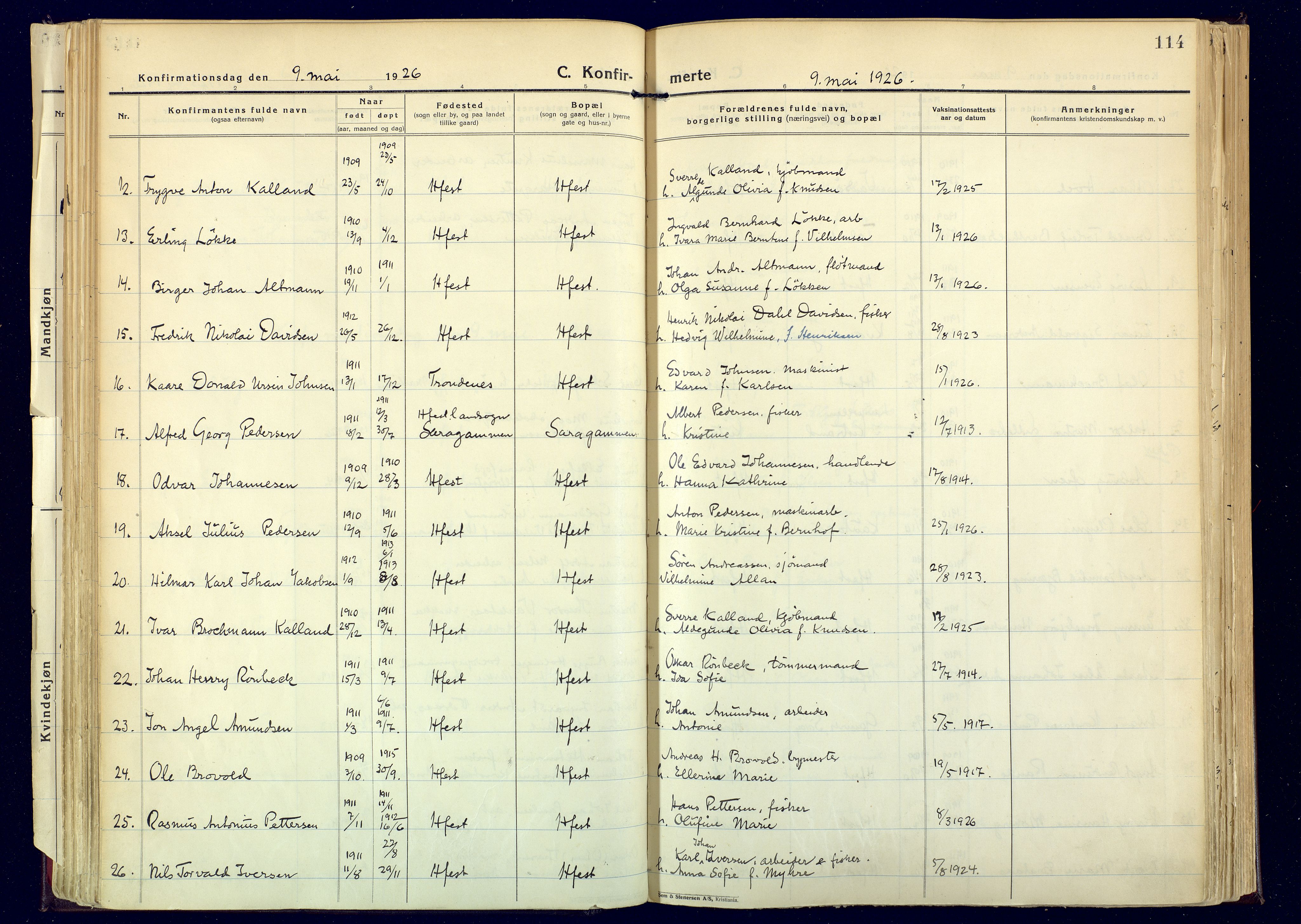 Hammerfest sokneprestkontor, SATØ/S-1347: Parish register (official) no. 17, 1923-1933, p. 114