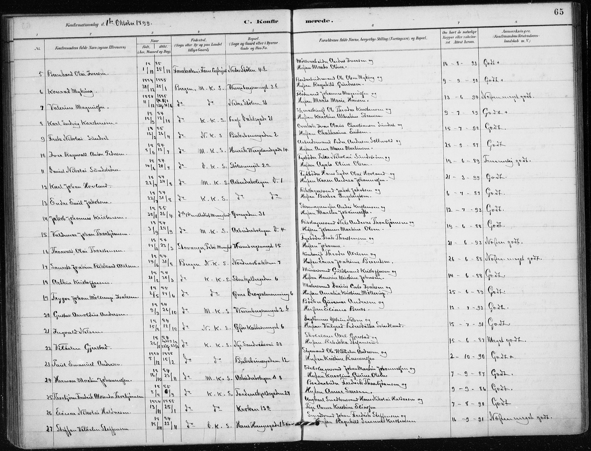 Mariakirken Sokneprestembete, AV/SAB-A-76901/H/Haa/L0013: Parish register (official) no. C 1, 1889-1900, p. 65