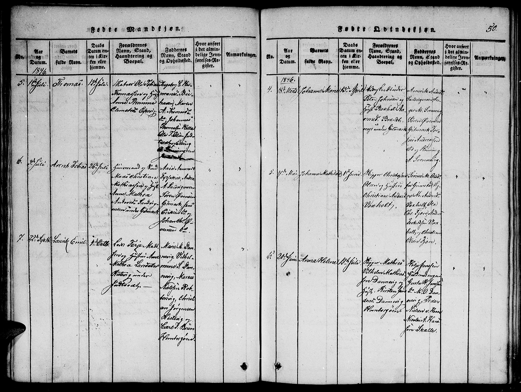 Hommedal sokneprestkontor, AV/SAK-1111-0023/F/Fa/Faa/L0001: Parish register (official) no. A 1, 1816-1860, p. 50