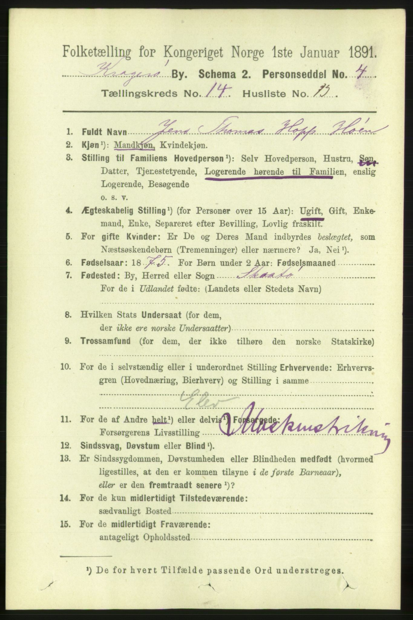 RA, 1891 census for 0801 Kragerø, 1891, p. 4172