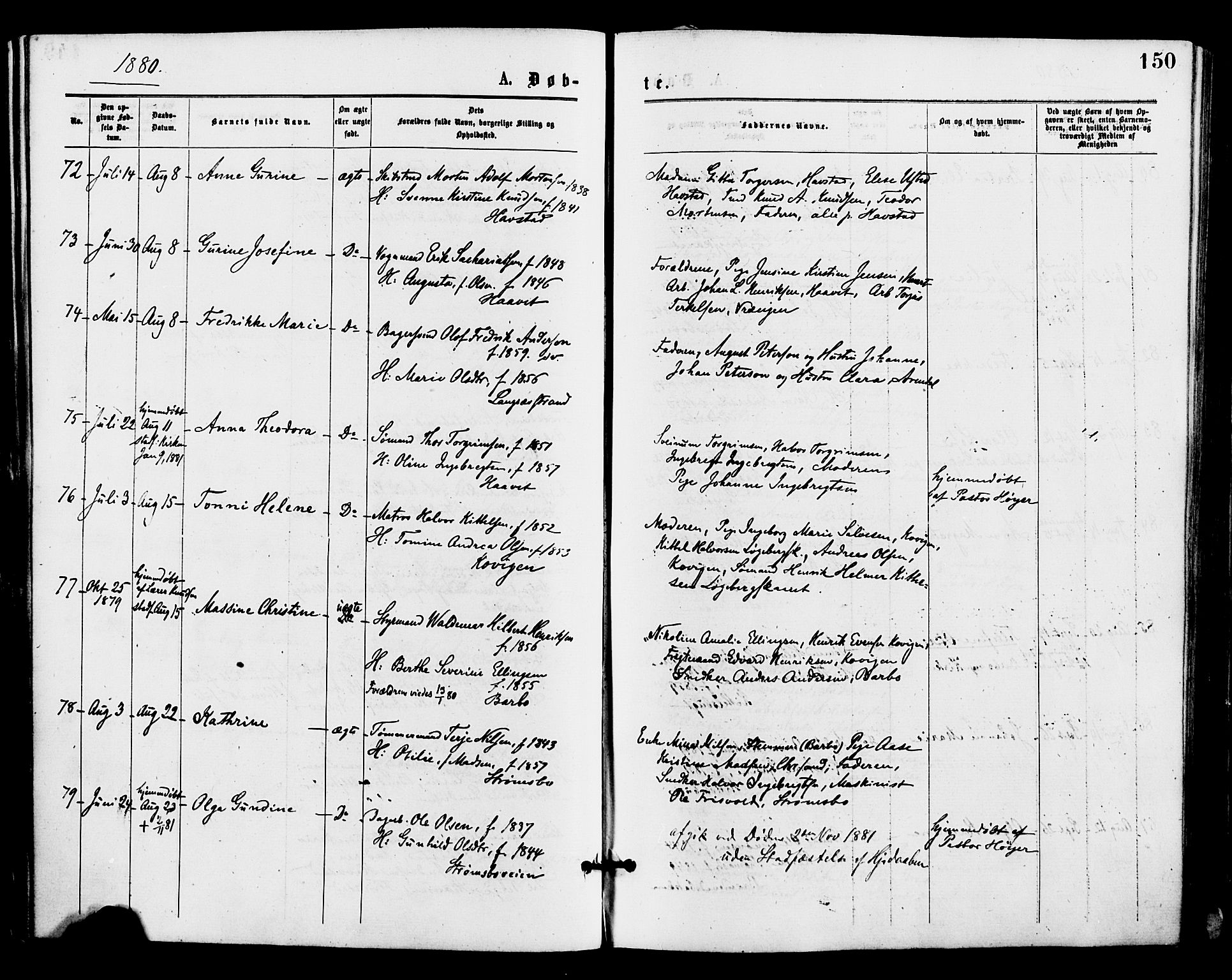 Barbu sokneprestkontor, AV/SAK-1111-0003/F/Fa/L0001: Parish register (official) no. A 1 /1, 1878-1883, p. 150