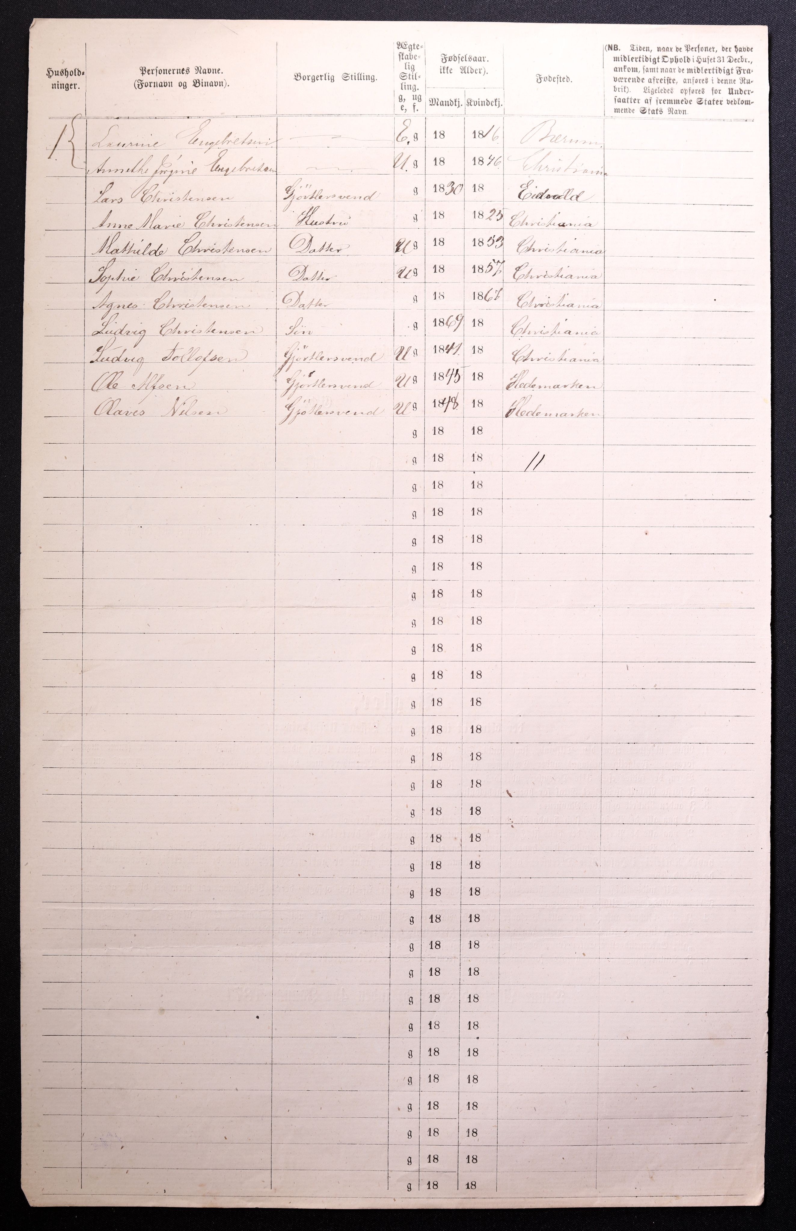 RA, 1870 census for 0301 Kristiania, 1870, p. 2015