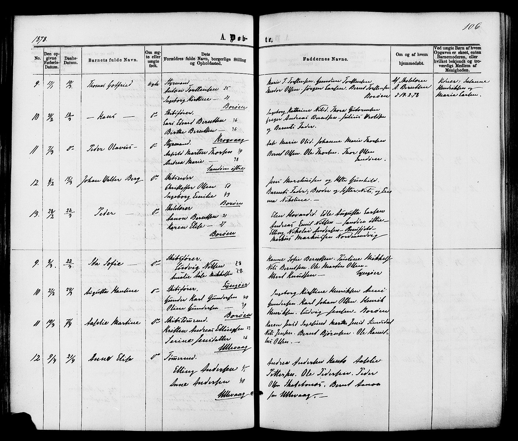 Dypvåg sokneprestkontor, AV/SAK-1111-0007/F/Fa/Faa/L0007: Parish register (official) no. A 7/ 1, 1872-1884, p. 106