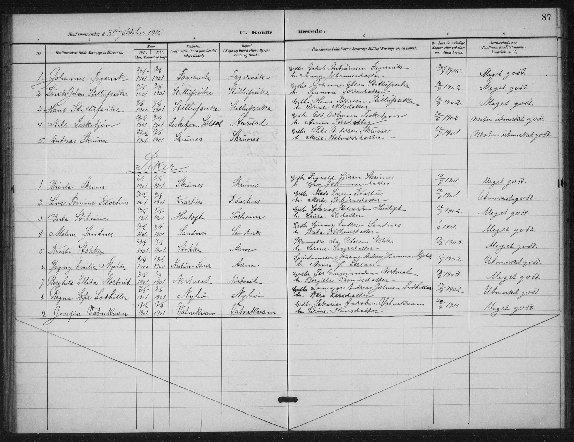 Skjold sokneprestkontor, SAST/A-101847/H/Ha/Haa/L0012: Parish register (official) no. A 12, 1899-1915, p. 87