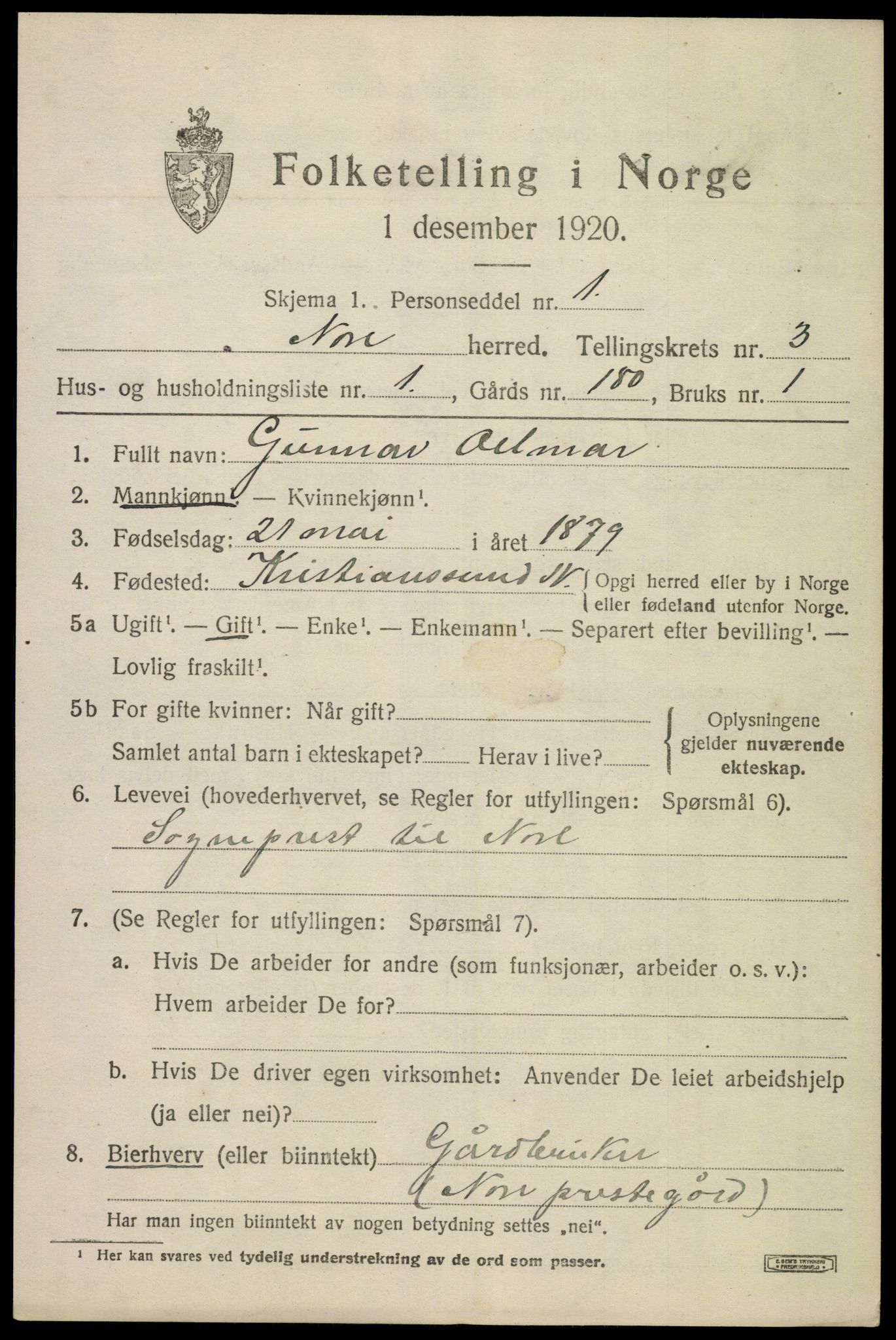 SAKO, 1920 census for Nore, 1920, p. 1454