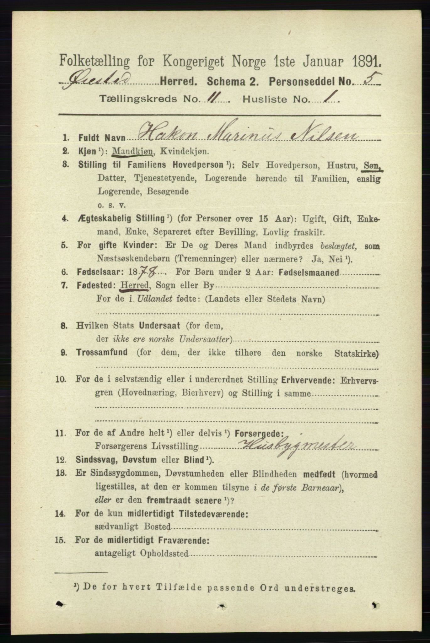 RA, 1891 census for 0920 Øyestad, 1891, p. 4816