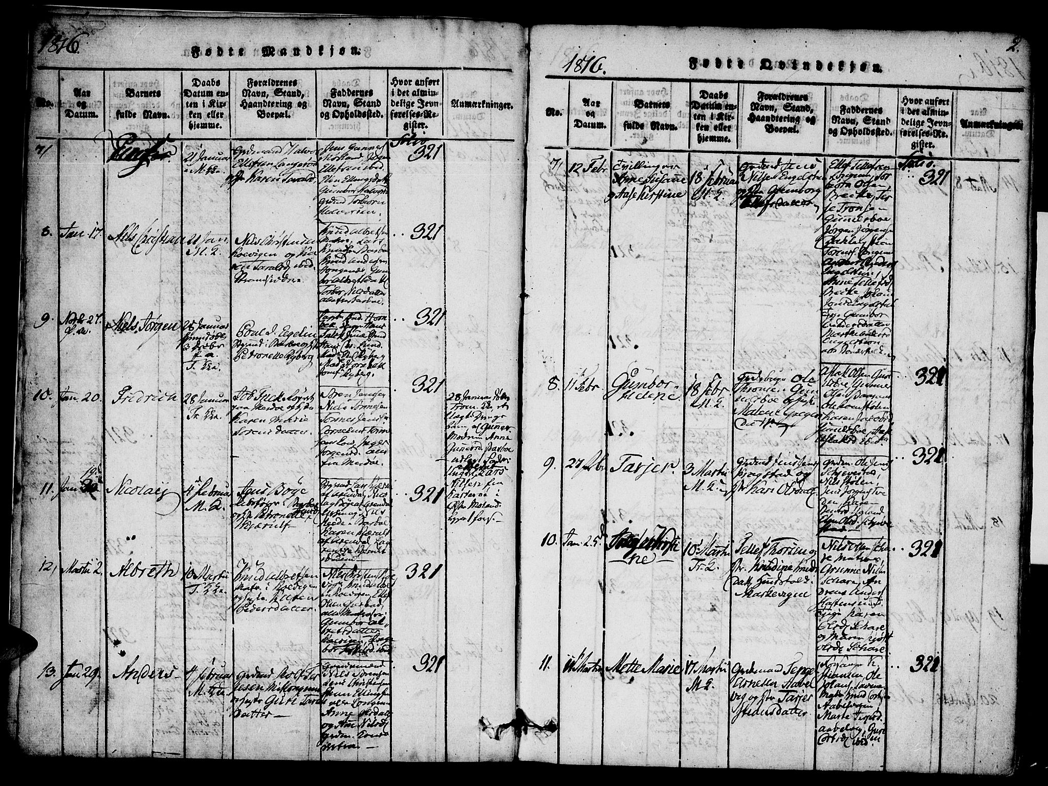 Austre Moland sokneprestkontor, AV/SAK-1111-0001/F/Fa/Faa/L0004: Parish register (official) no. A 4, 1816-1824, p. 2