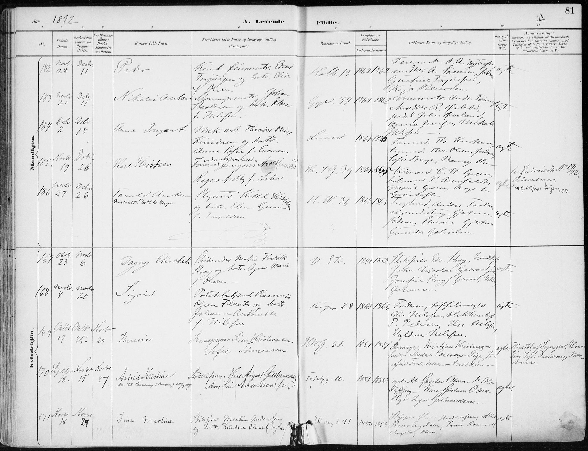 Kristiansand domprosti, SAK/1112-0006/F/Fa/L0019: Parish register (official) no. A 18, 1890-1897, p. 81