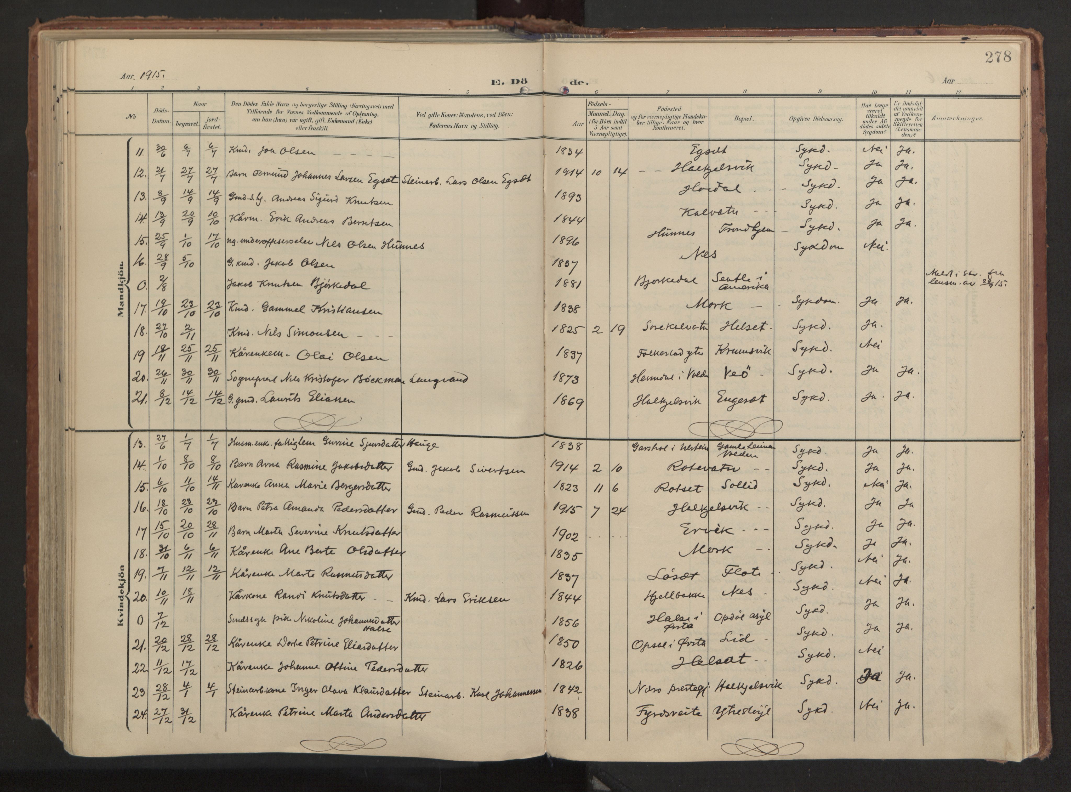 Ministerialprotokoller, klokkerbøker og fødselsregistre - Møre og Romsdal, AV/SAT-A-1454/511/L0144: Parish register (official) no. 511A11, 1906-1923, p. 278