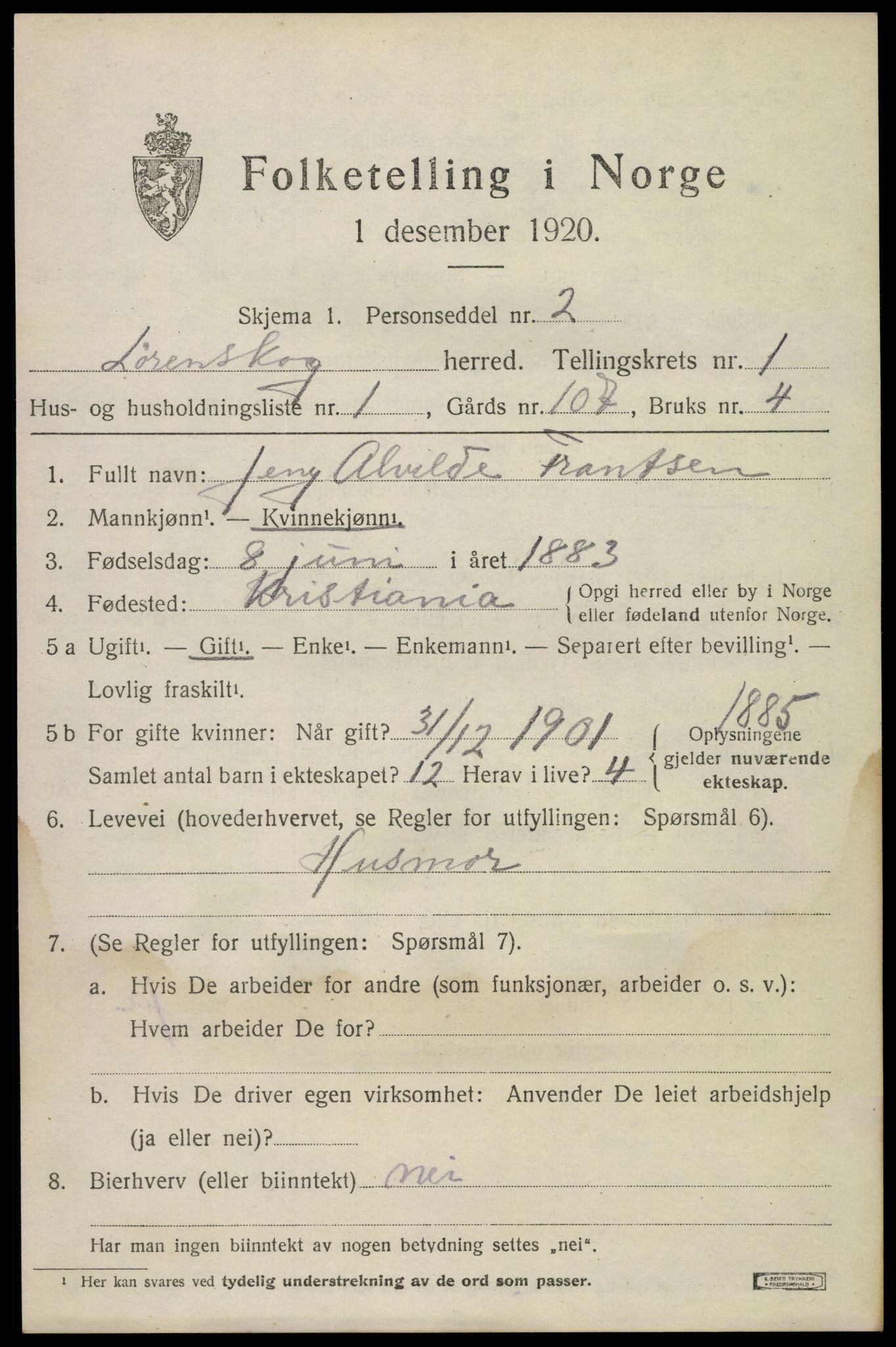 SAO, 1920 census for Lørenskog, 1920, p. 1080