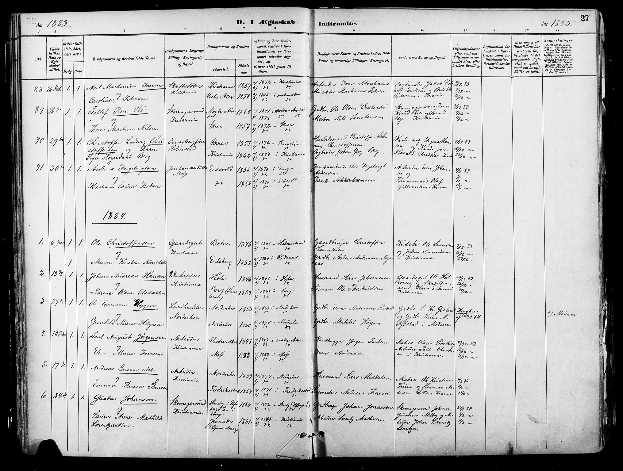 Johannes prestekontor Kirkebøker, SAO/A-10852/F/Fa/L0004: Parish register (official) no. 4, 1883-1907, p. 27