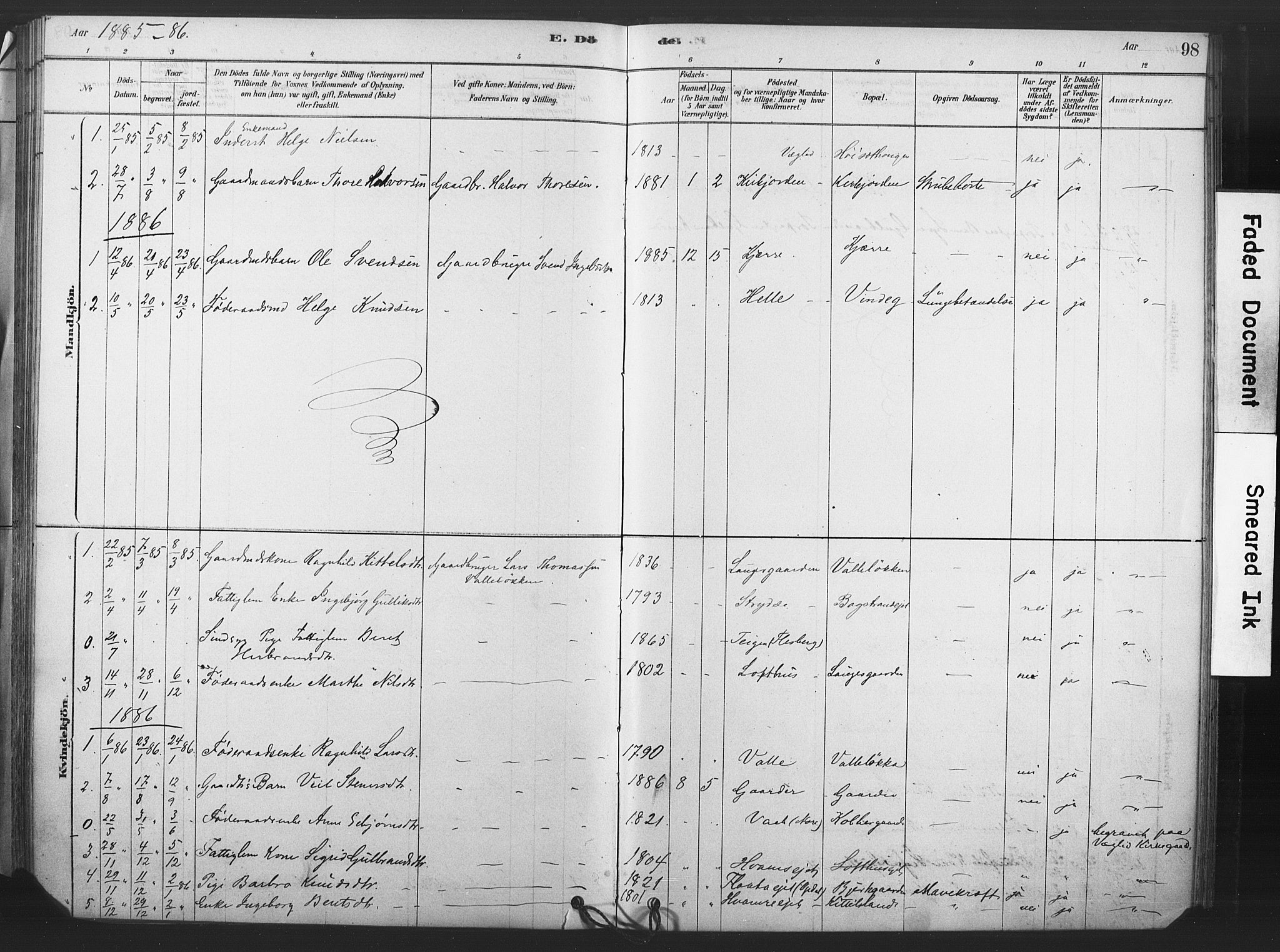 Rollag kirkebøker, SAKO/A-240/F/Fb/L0001: Parish register (official) no. II 1, 1878-1899, p. 98