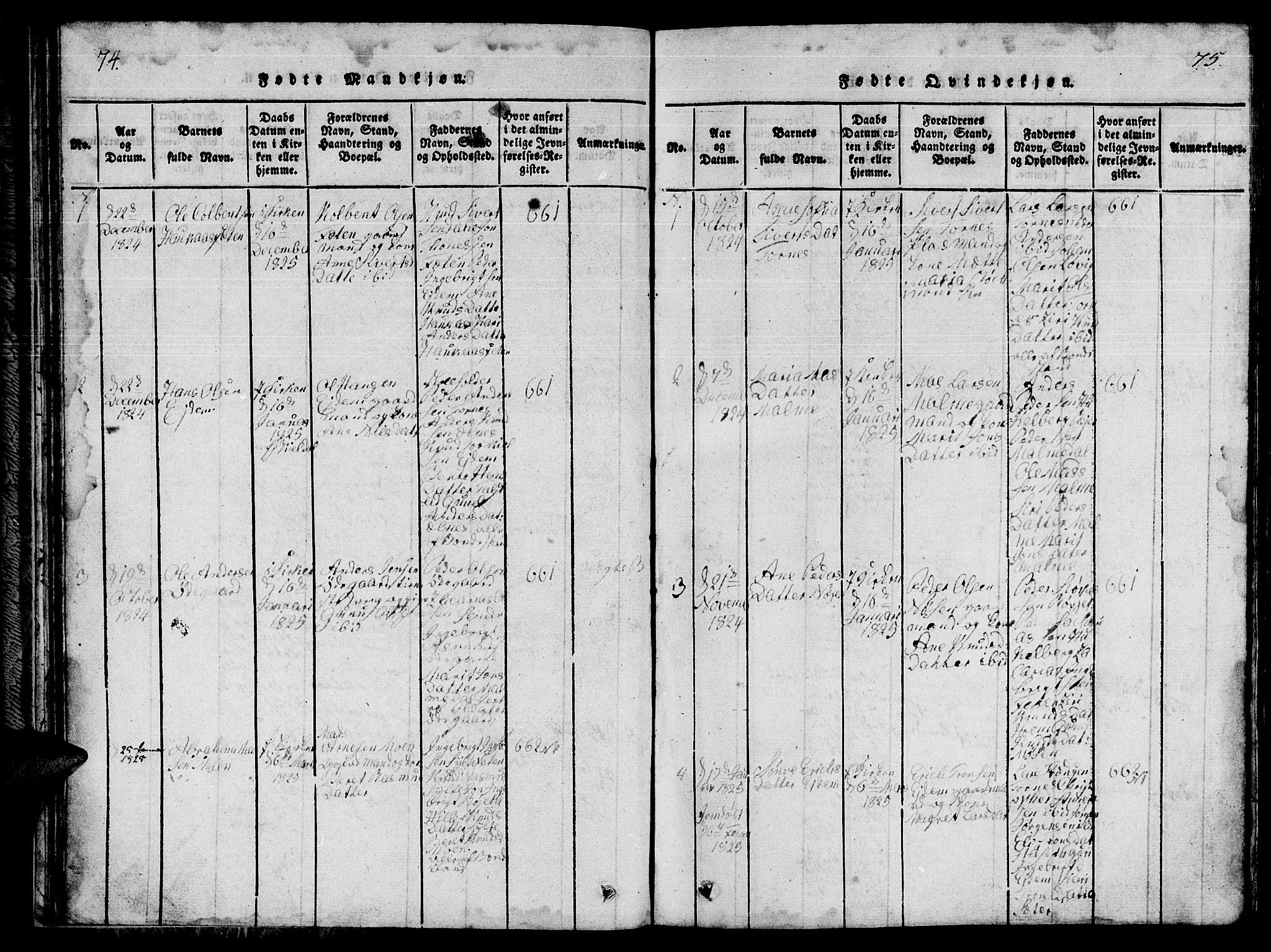 Ministerialprotokoller, klokkerbøker og fødselsregistre - Møre og Romsdal, SAT/A-1454/565/L0752: Parish register (copy) no. 565C01, 1817-1844, p. 74-75