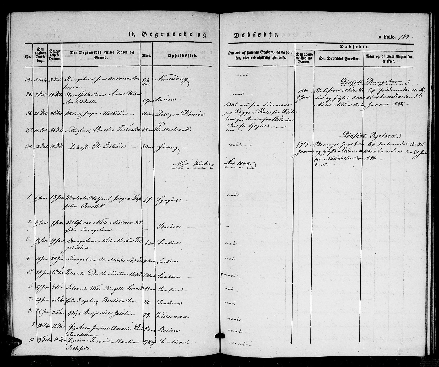 Dypvåg sokneprestkontor, AV/SAK-1111-0007/F/Fb/Fba/L0010: Parish register (copy) no. B 10, 1842-1857, p. 184