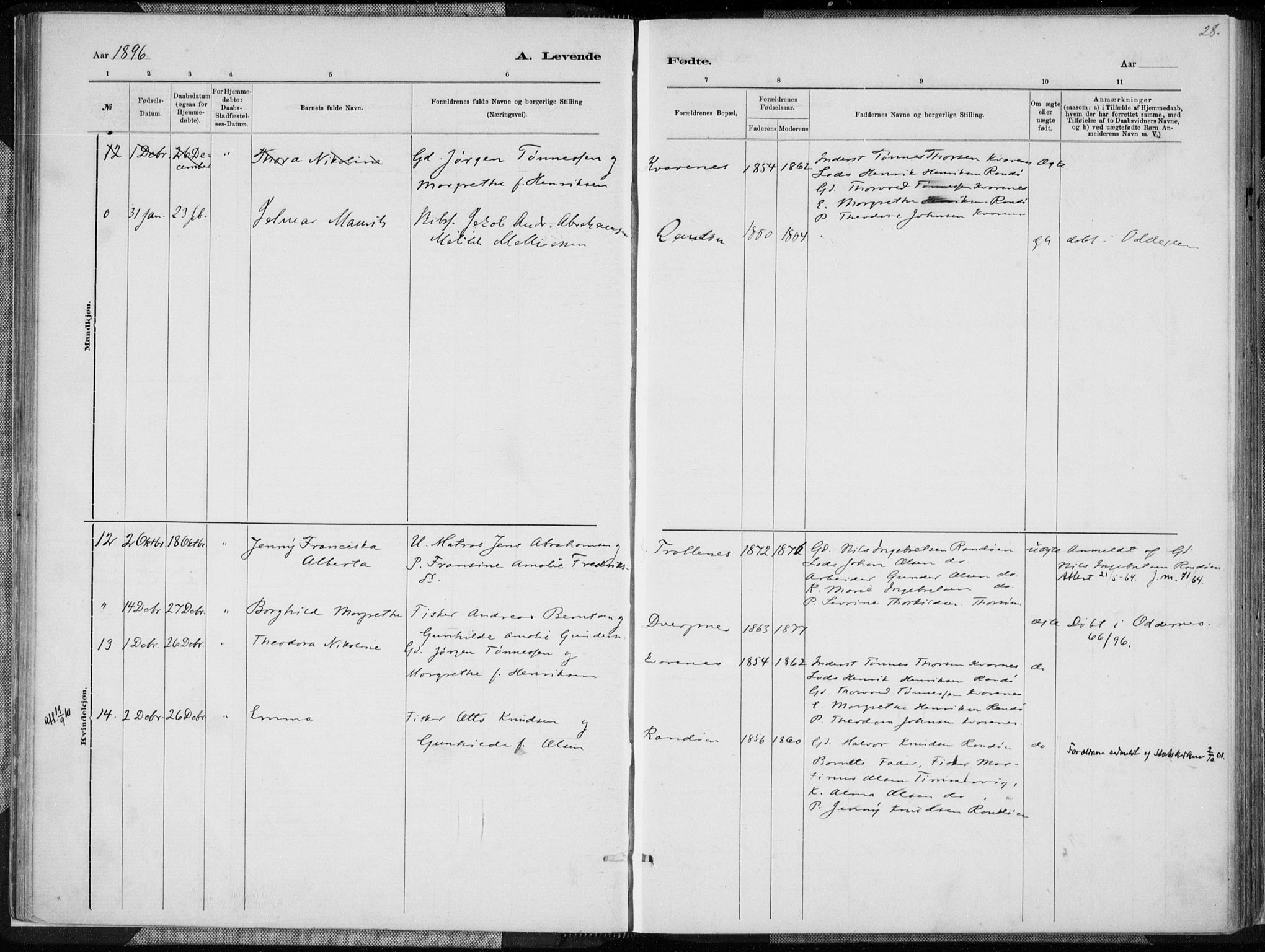 Oddernes sokneprestkontor, AV/SAK-1111-0033/F/Fa/Fab/L0002: Parish register (official) no. A 2, 1884-1903, p. 28