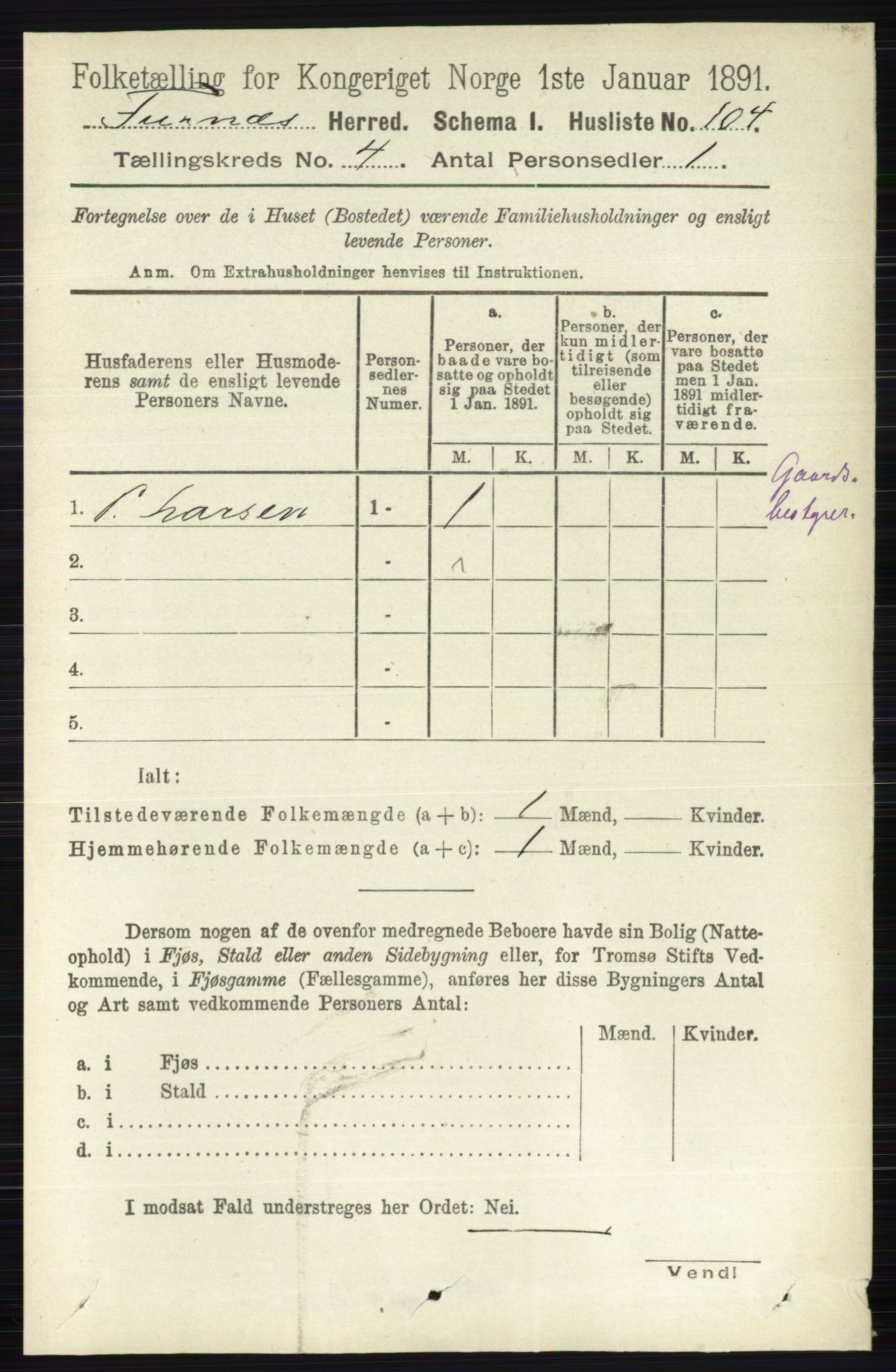 RA, Census 1891 for 0413 Furnes herred, 1891, p. 2457