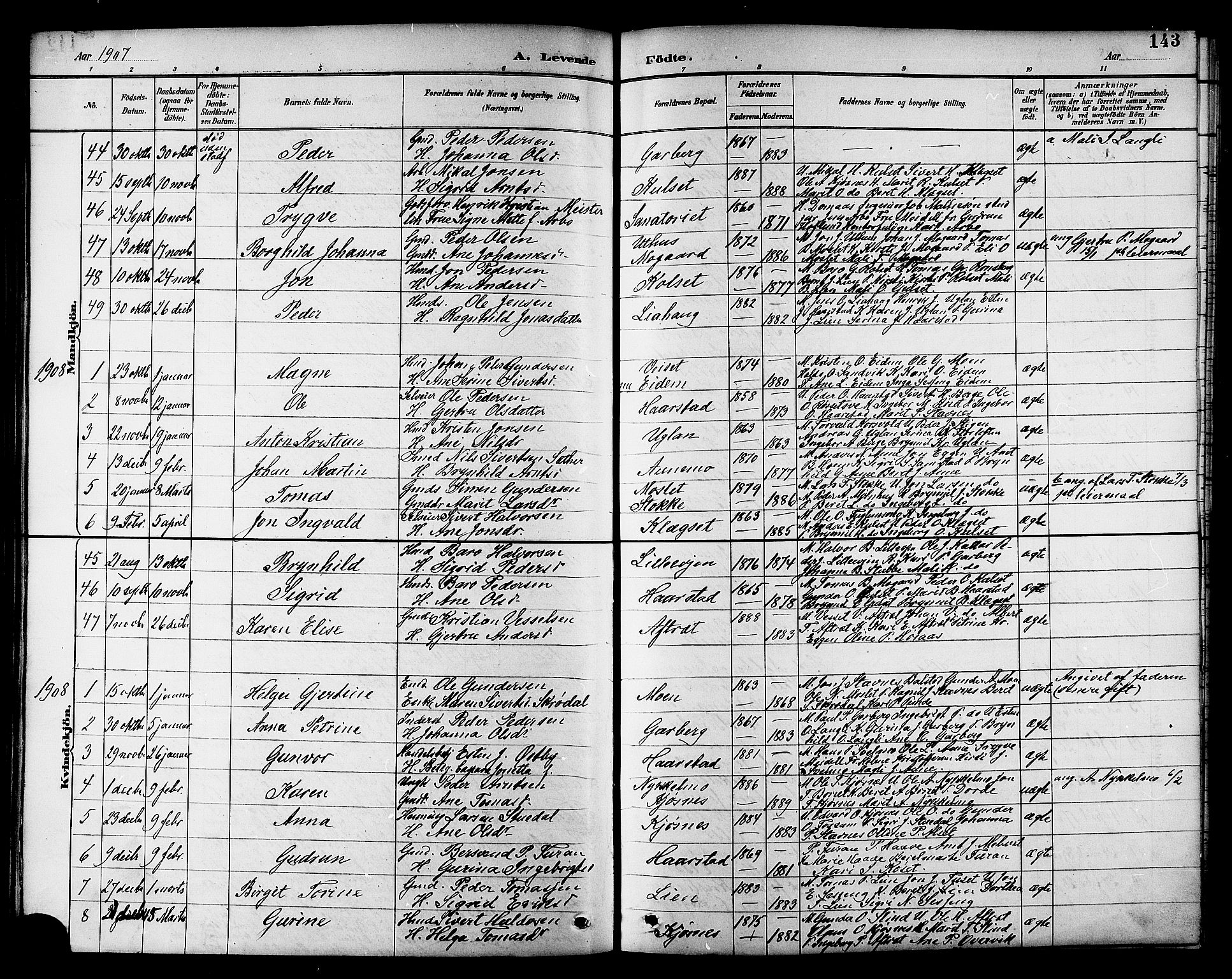 Ministerialprotokoller, klokkerbøker og fødselsregistre - Sør-Trøndelag, SAT/A-1456/695/L1157: Parish register (copy) no. 695C08, 1889-1913, p. 143
