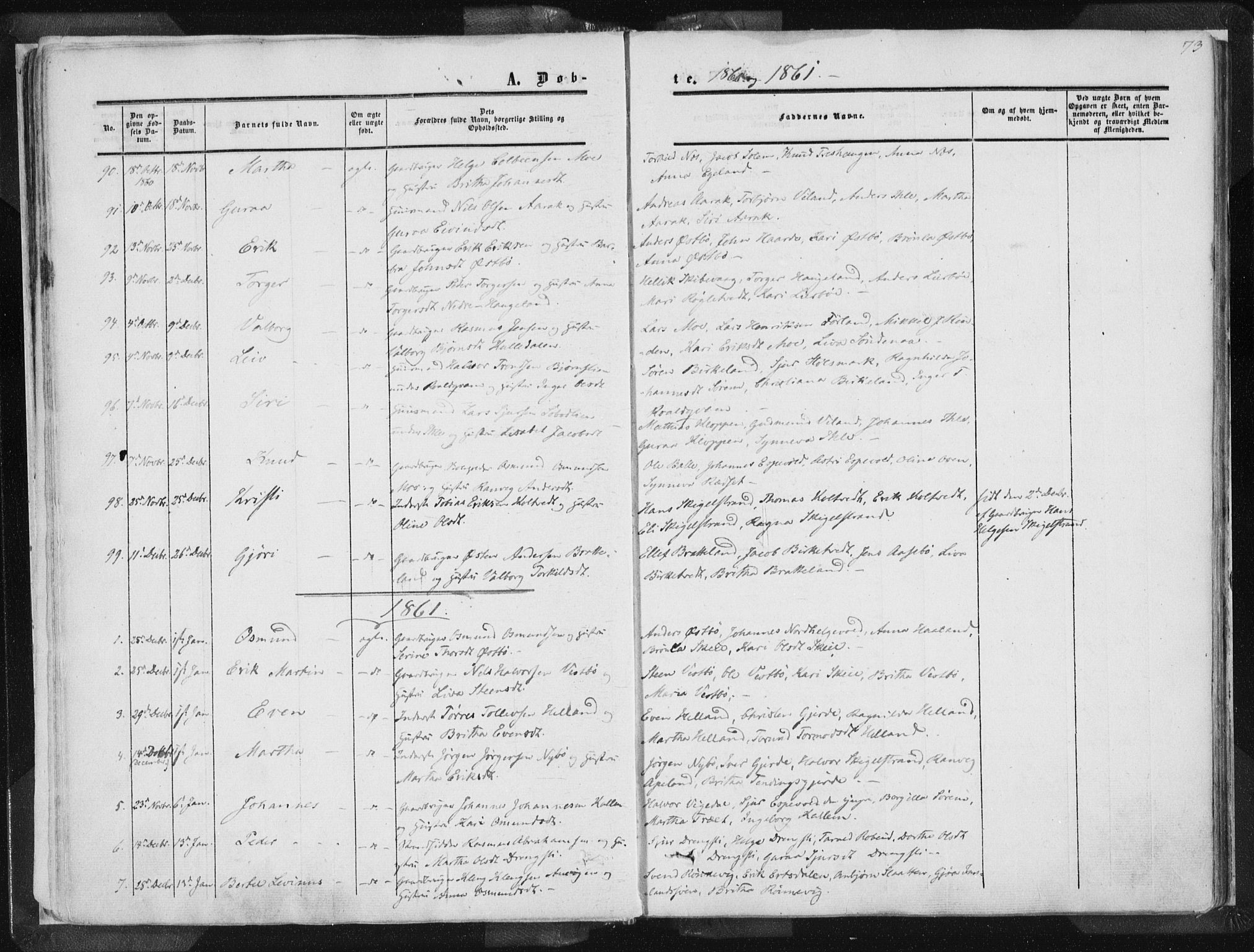 Vikedal sokneprestkontor, AV/SAST-A-101840/01/IV: Parish register (official) no. A 6.1, 1851-1867, p. 73