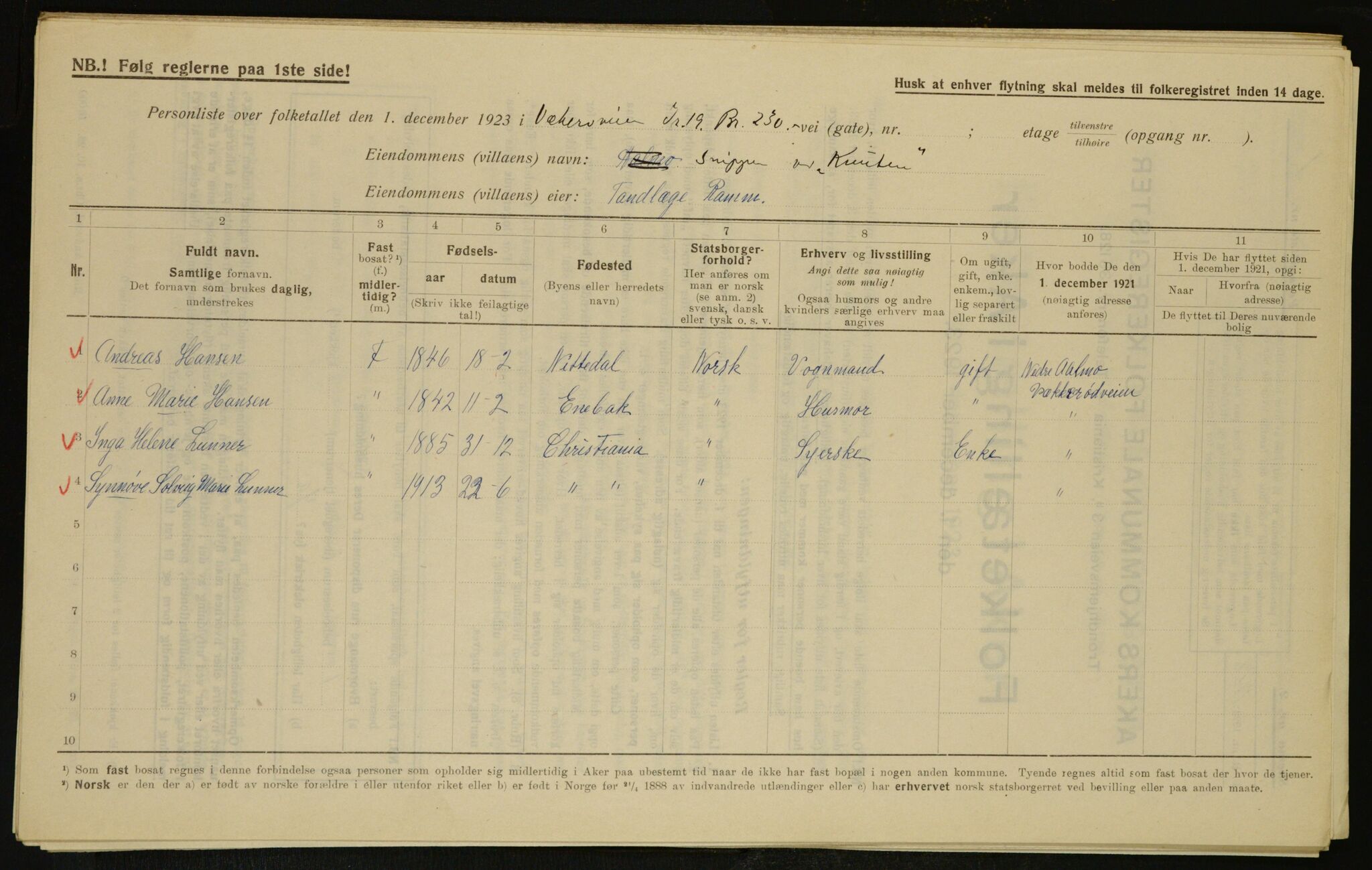 , Municipal Census 1923 for Aker, 1923, p. 6799