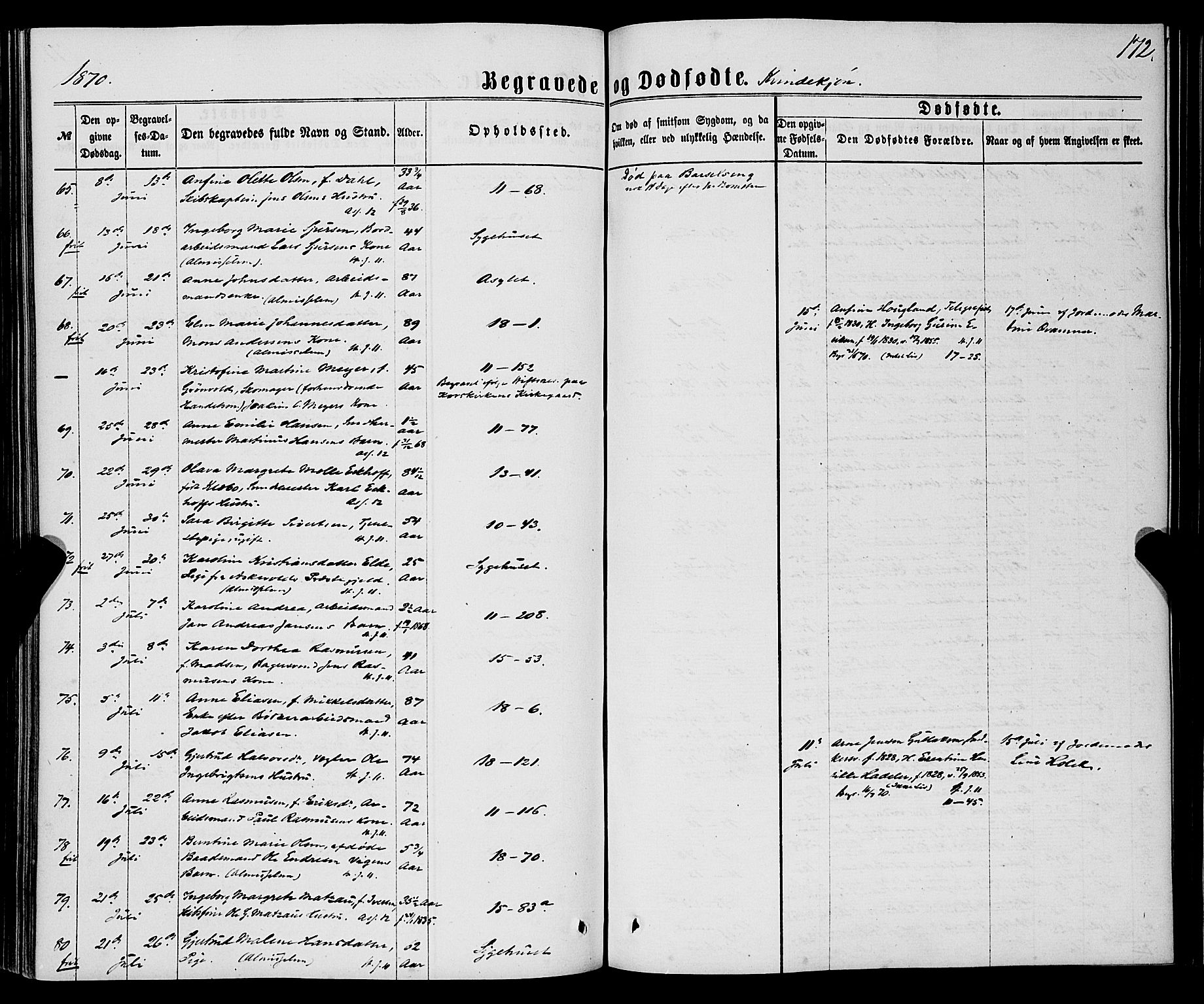 Domkirken sokneprestembete, AV/SAB-A-74801/H/Haa/L0042: Parish register (official) no. E 3, 1863-1876, p. 172