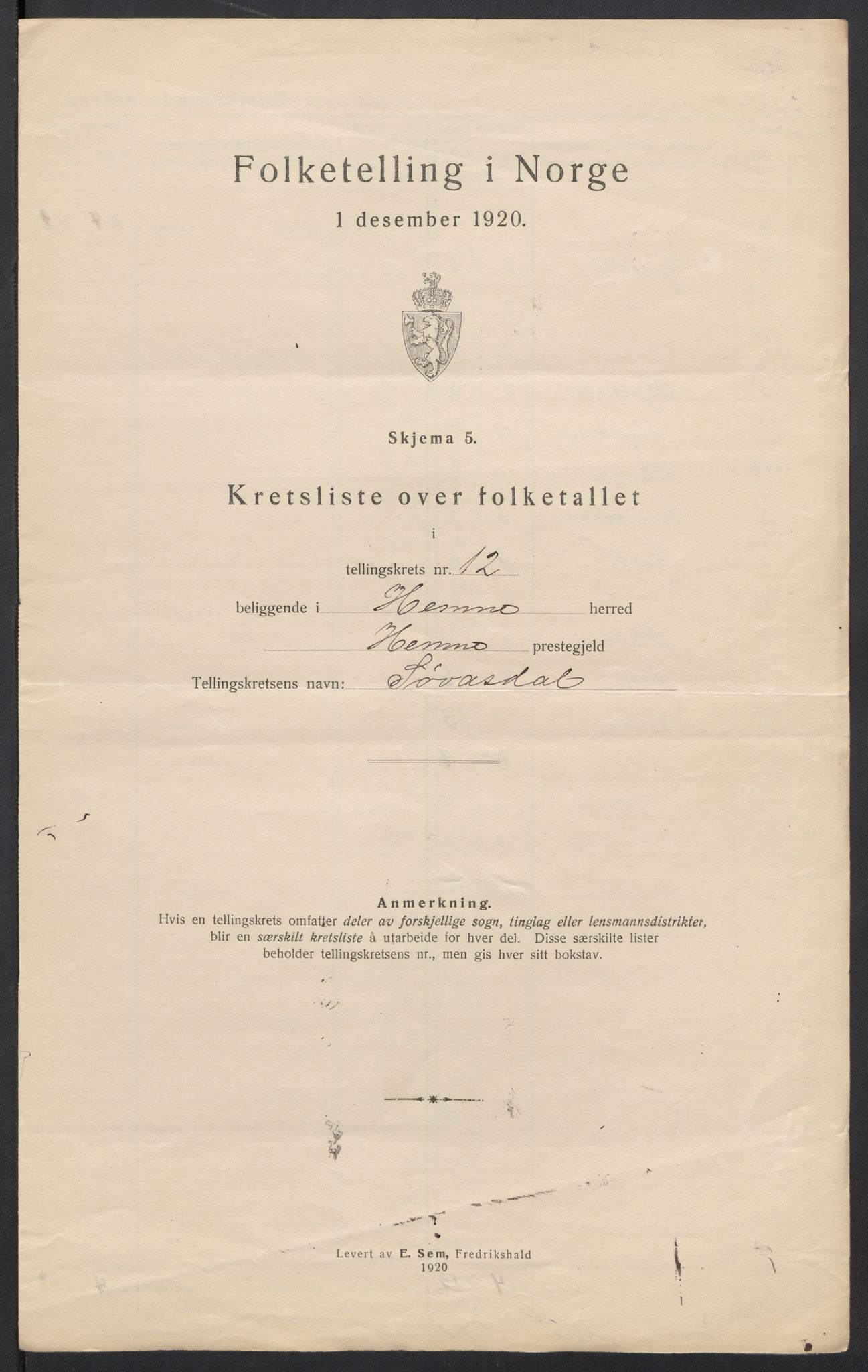 SAT, 1920 census for Hemne, 1920, p. 39