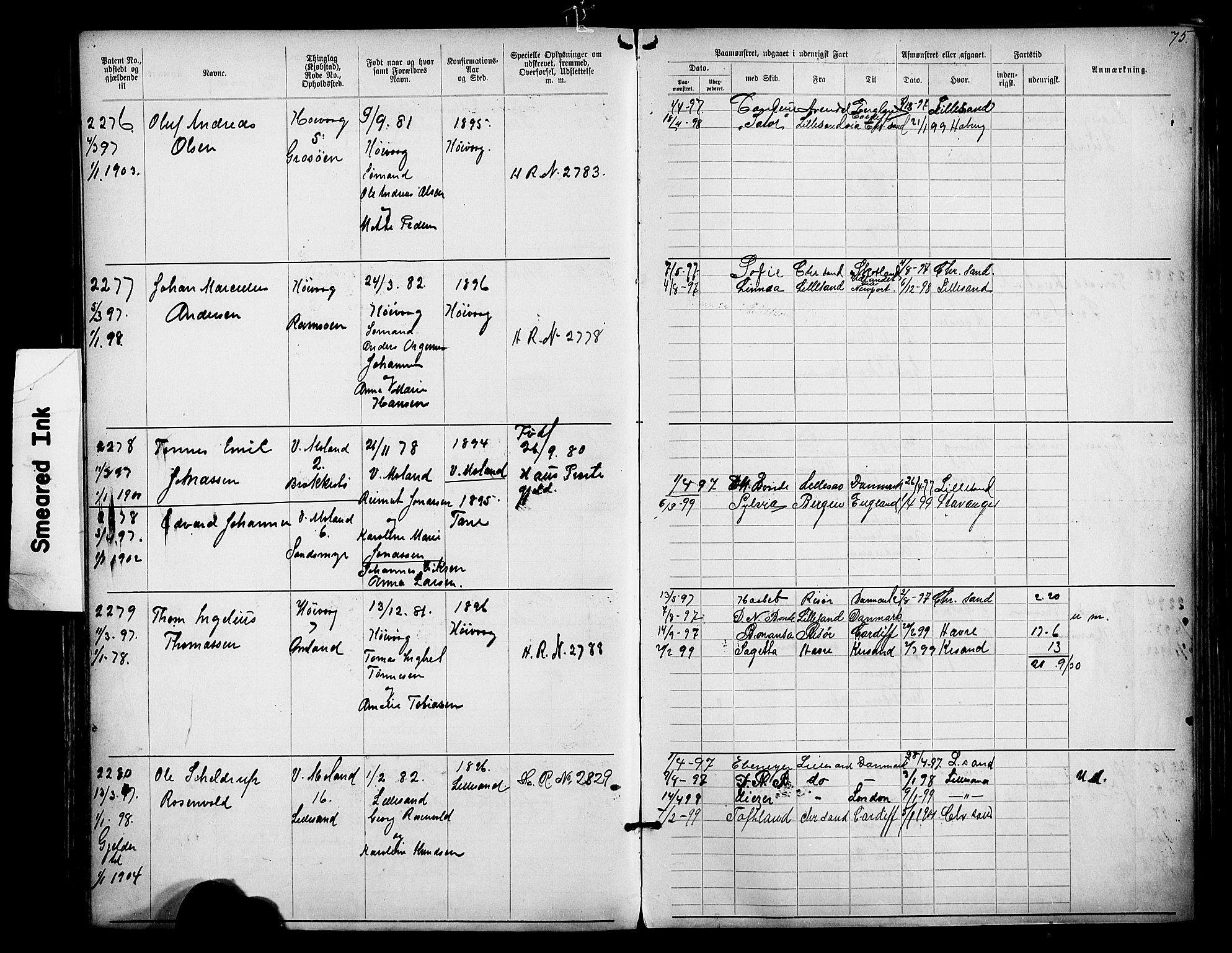 Lillesand mønstringskrets, AV/SAK-2031-0014/F/Fa/L0003: Annotasjonsrulle nr 1911-3489 med register, W-9, 1891-1932, p. 103
