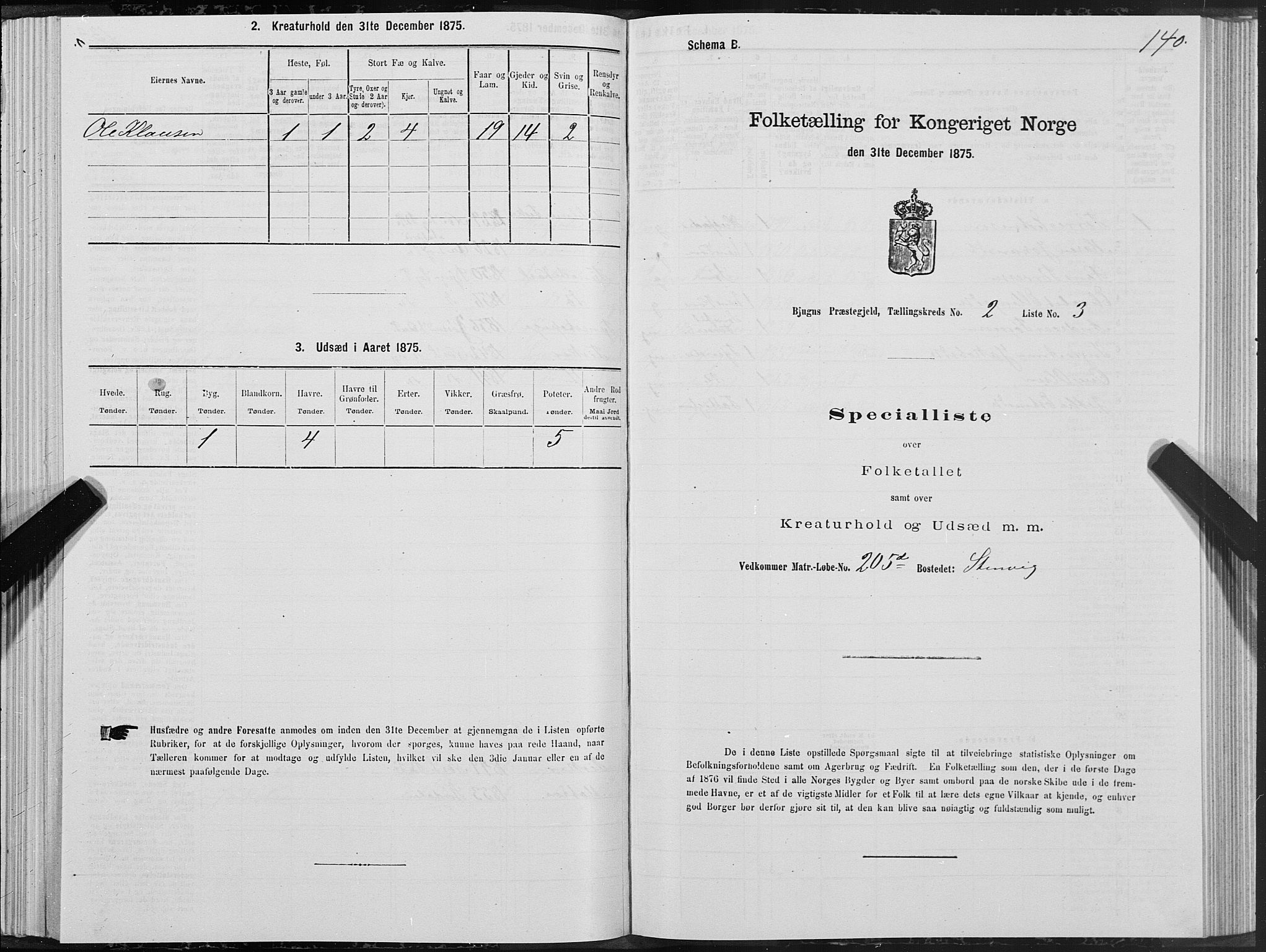 SAT, 1875 census for 1627P Bjugn, 1875, p. 1140