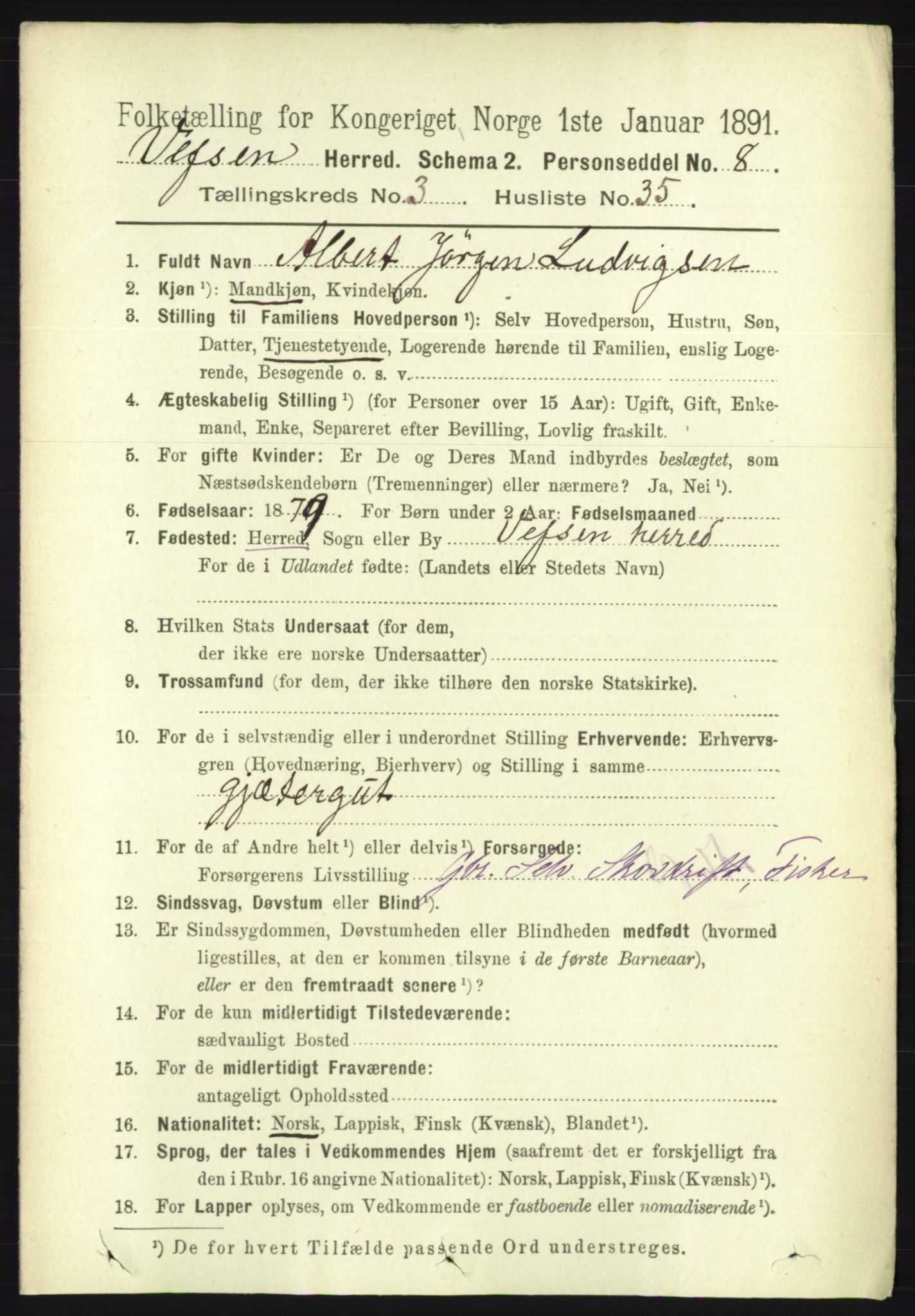 RA, 1891 census for 1824 Vefsn, 1891, p. 1523