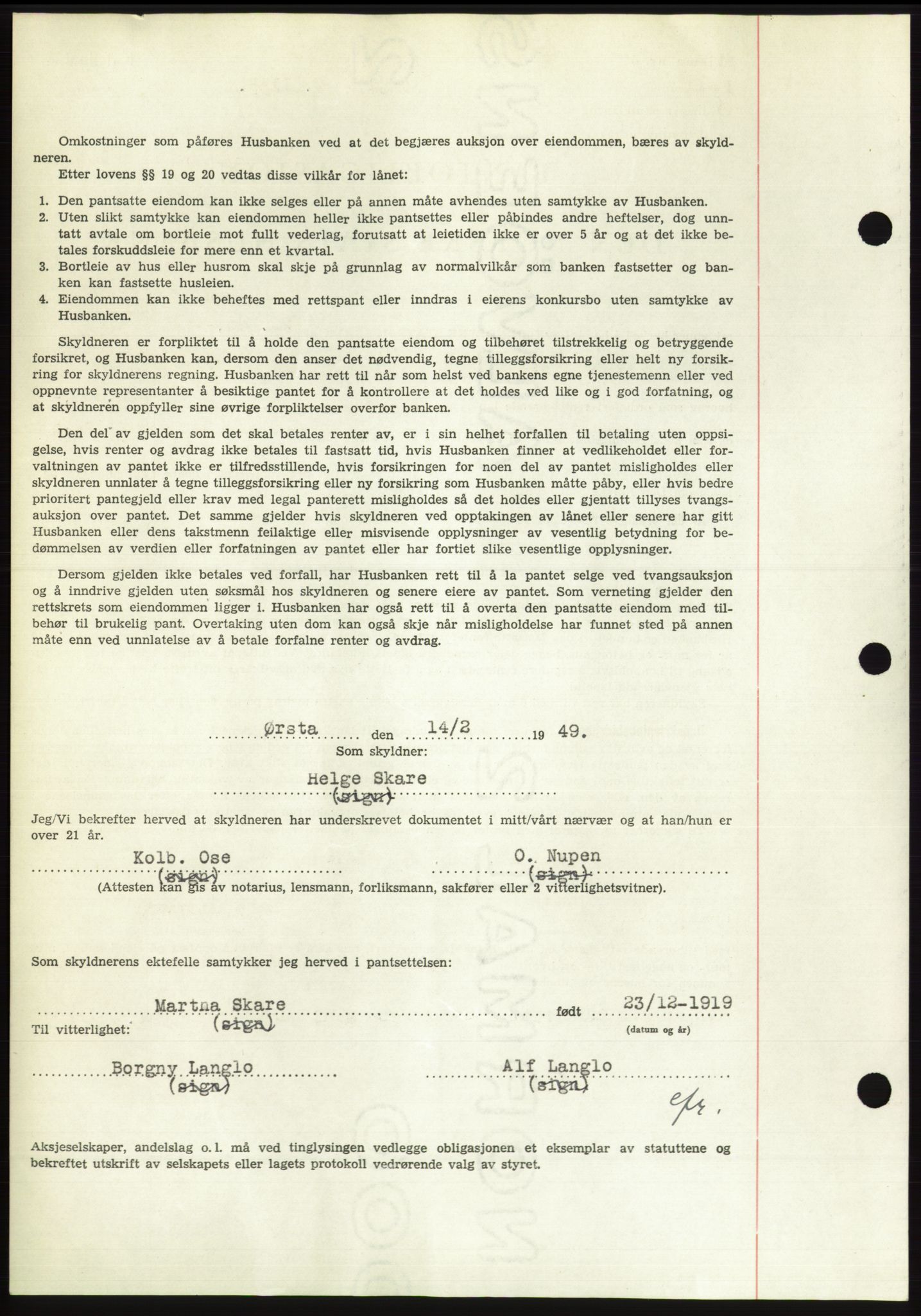 Søre Sunnmøre sorenskriveri, AV/SAT-A-4122/1/2/2C/L0116: Mortgage book no. 4B, 1948-1949, Diary no: : 272/1949