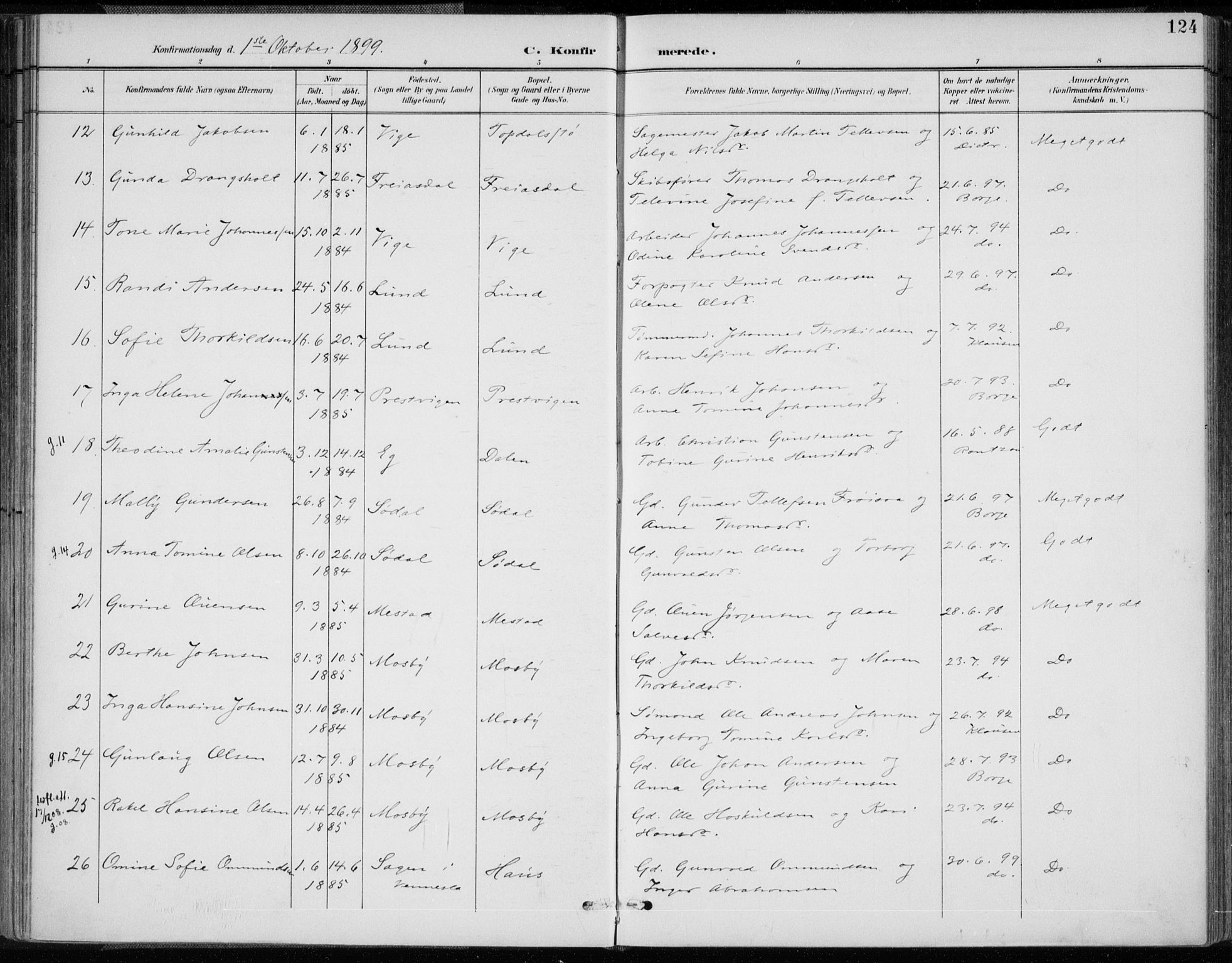 Oddernes sokneprestkontor, AV/SAK-1111-0033/F/Fa/Faa/L0010: Parish register (official) no. A 10, 1897-1911, p. 124