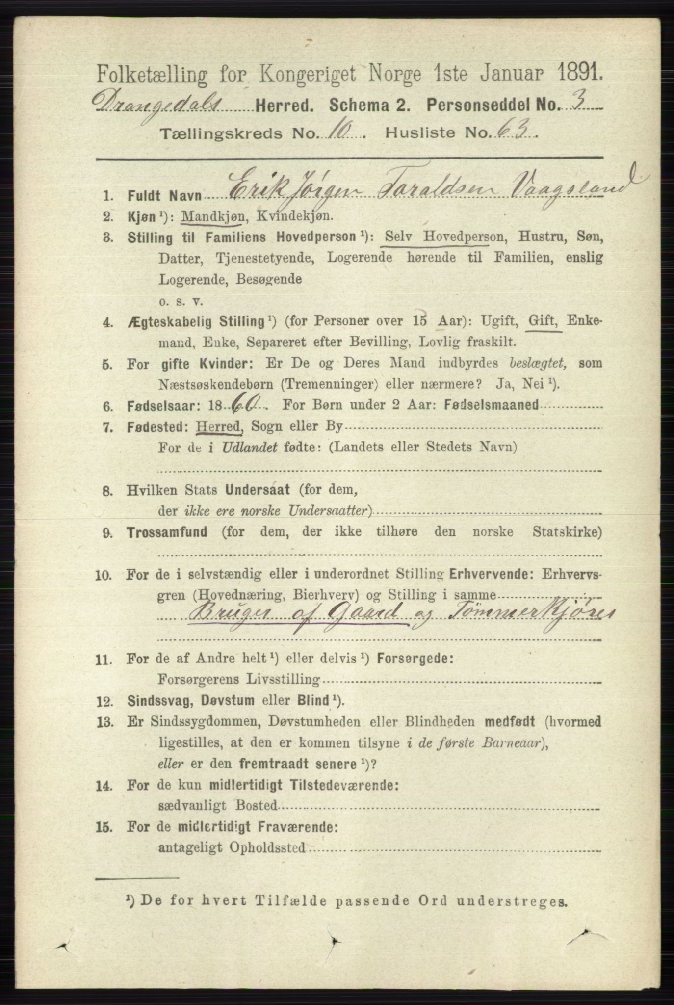 RA, 1891 census for 0817 Drangedal, 1891, p. 3819