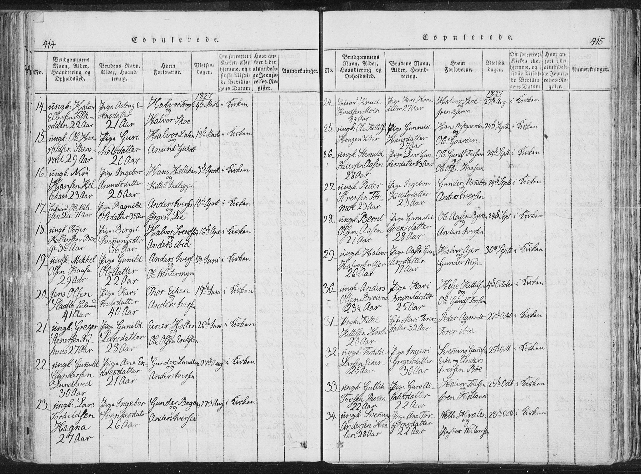 Bø kirkebøker, SAKO/A-257/F/Fa/L0006: Parish register (official) no. 6, 1815-1831, p. 414-415