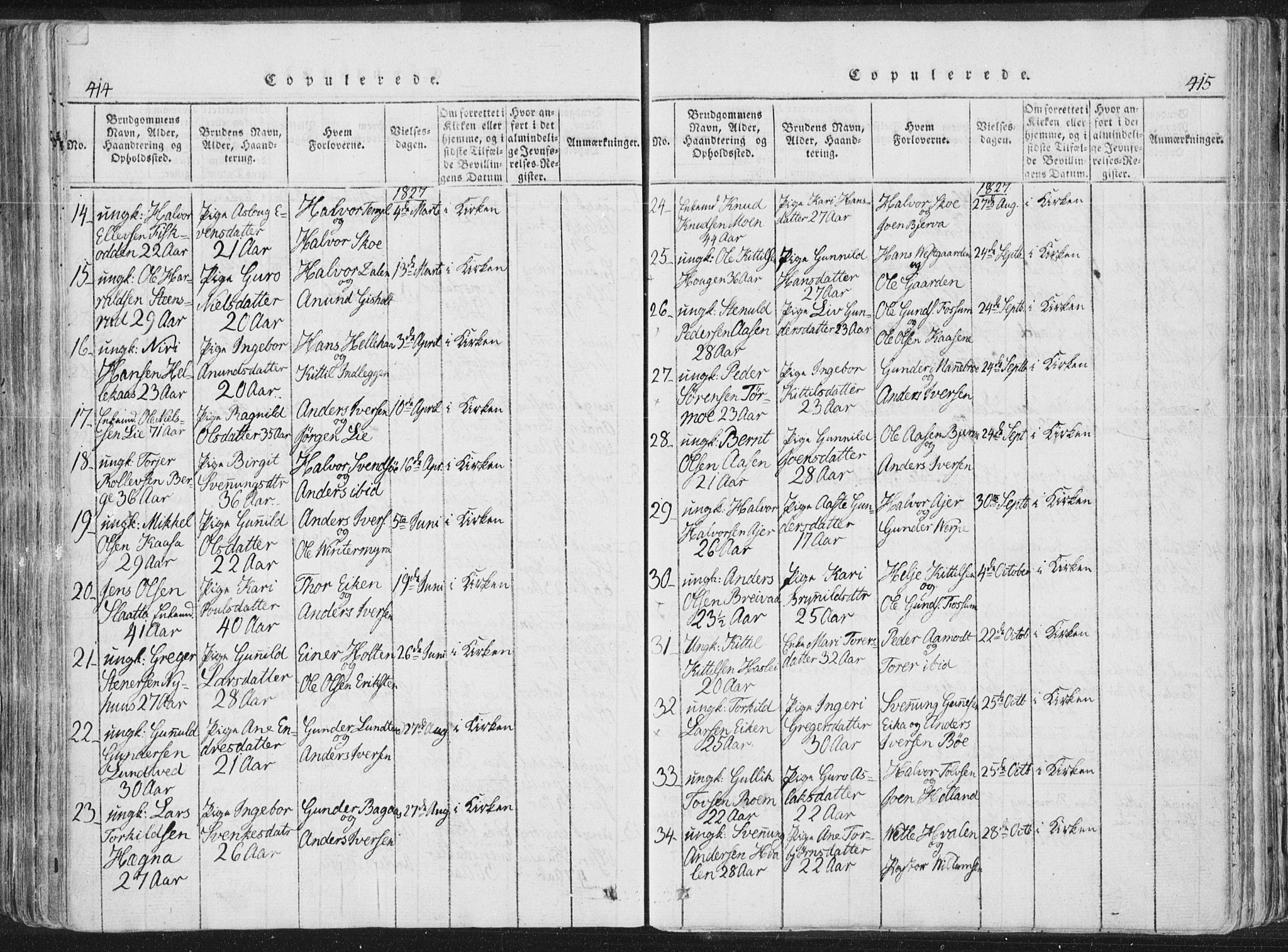 Bø kirkebøker, AV/SAKO-A-257/F/Fa/L0006: Parish register (official) no. 6, 1815-1831, p. 414-415