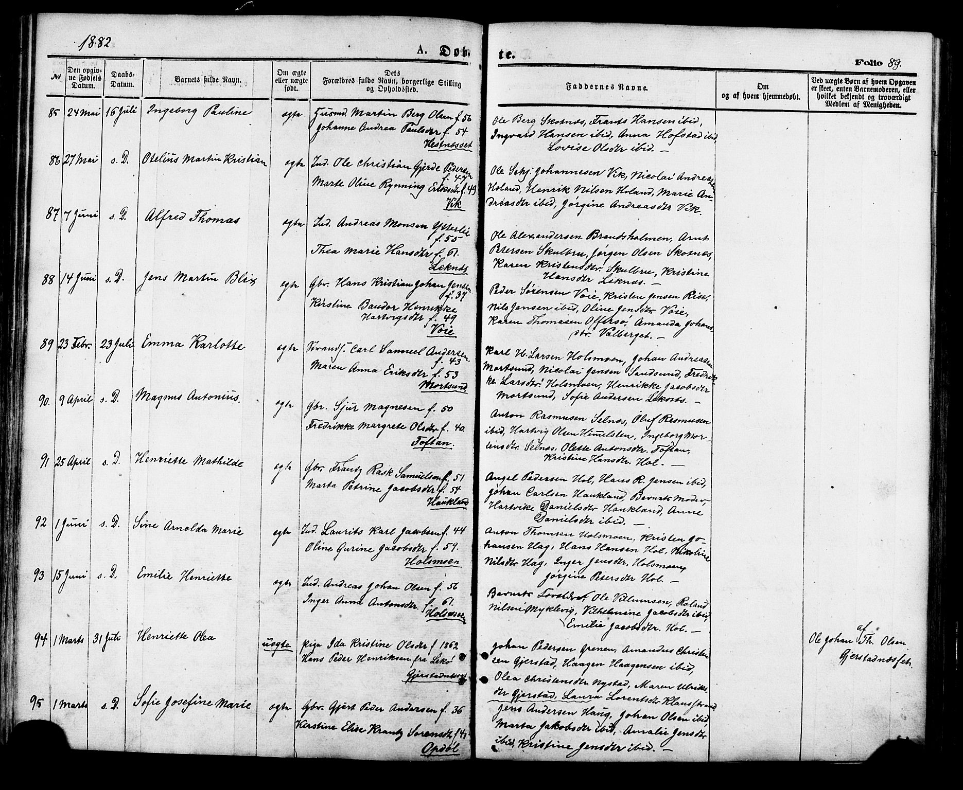 Ministerialprotokoller, klokkerbøker og fødselsregistre - Nordland, AV/SAT-A-1459/881/L1166: Parish register (copy) no. 881C03, 1876-1885, p. 89