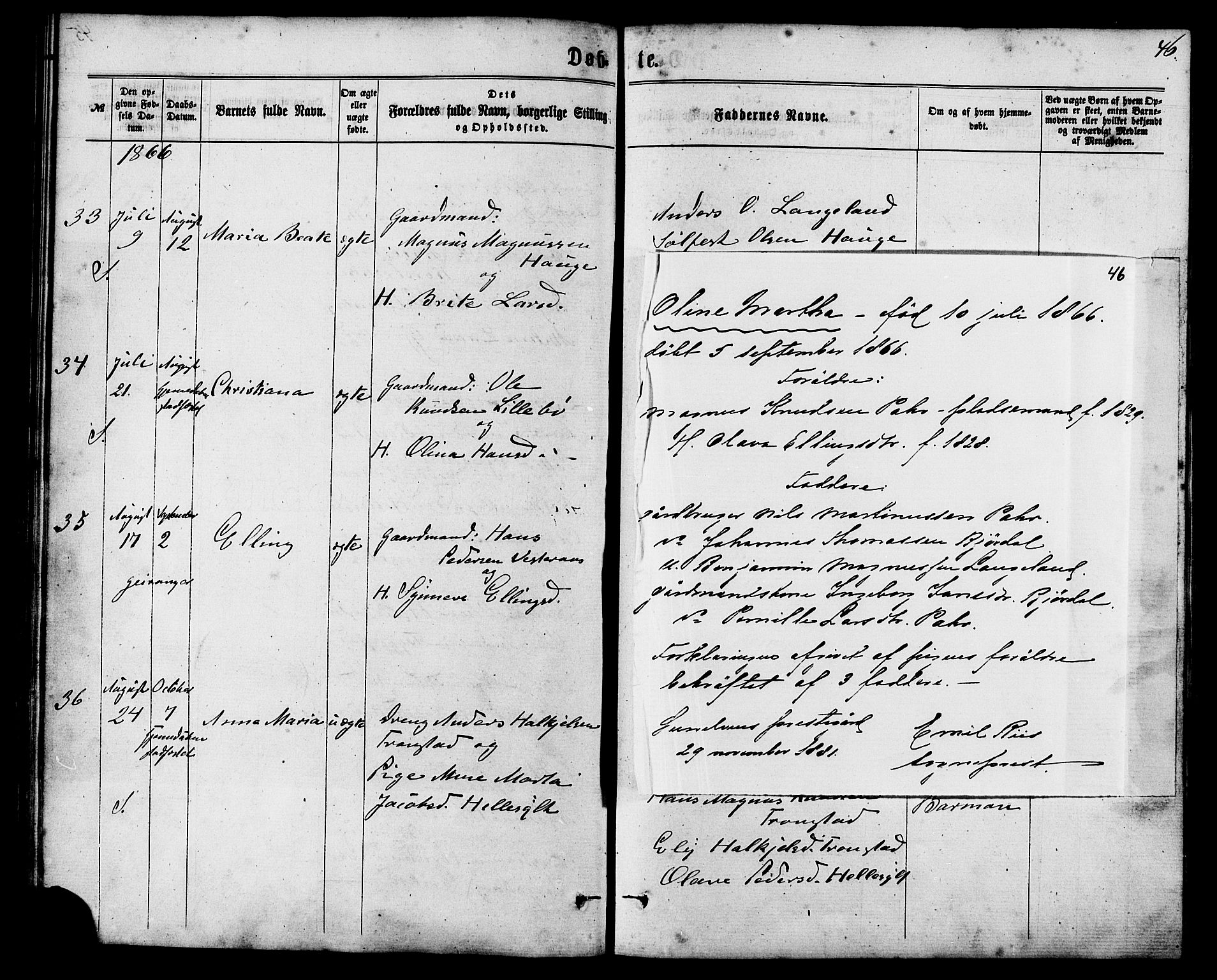 Ministerialprotokoller, klokkerbøker og fødselsregistre - Møre og Romsdal, SAT/A-1454/517/L0226: Parish register (official) no. 517A06, 1862-1881, p. 46