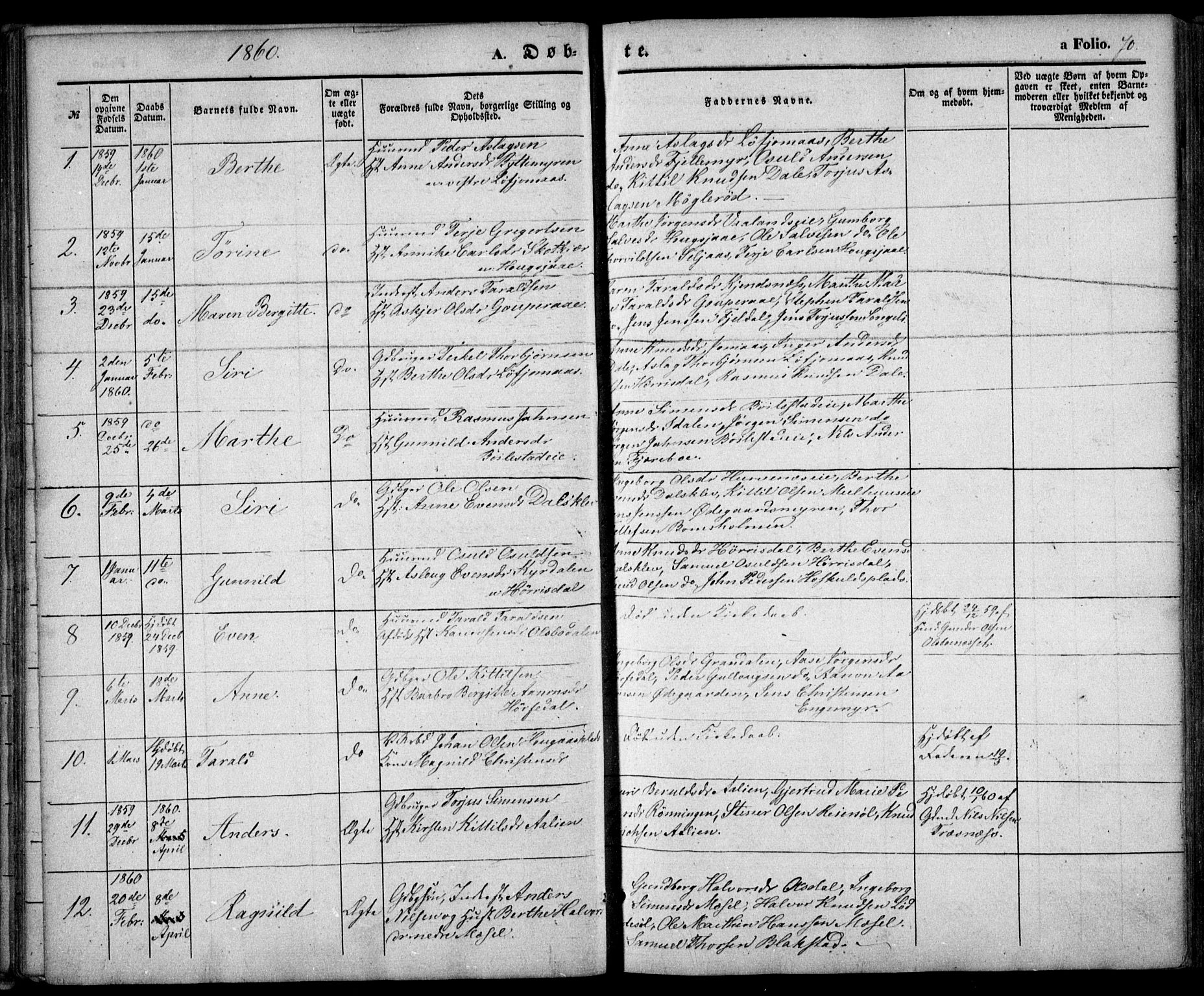 Froland sokneprestkontor, SAK/1111-0013/F/Fa/L0002: Parish register (official) no. A 2, 1845-1863, p. 70