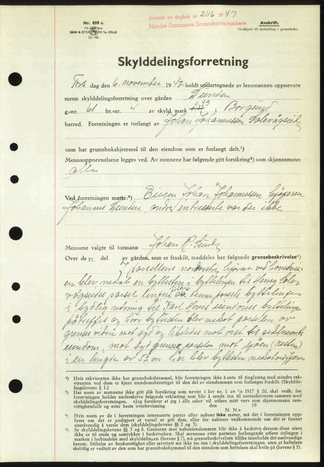 Nordre Sunnmøre sorenskriveri, AV/SAT-A-0006/1/2/2C/2Ca: Mortgage book no. A26, 1947-1948, Diary no: : 2116/1947