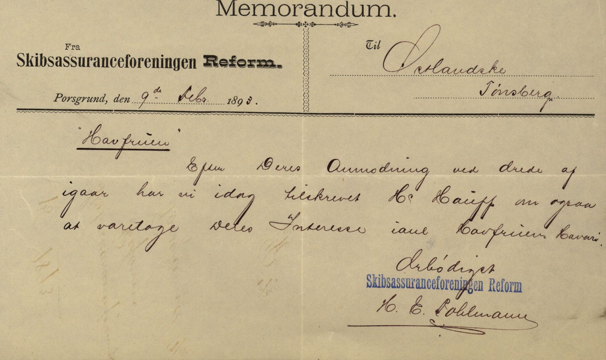 Pa 63 - Østlandske skibsassuranceforening, VEMU/A-1079/G/Ga/L0030/0007: Havaridokumenter / Furu, Magnhild, Magnolia, Havfruen, Tichborne, 1893, p. 63