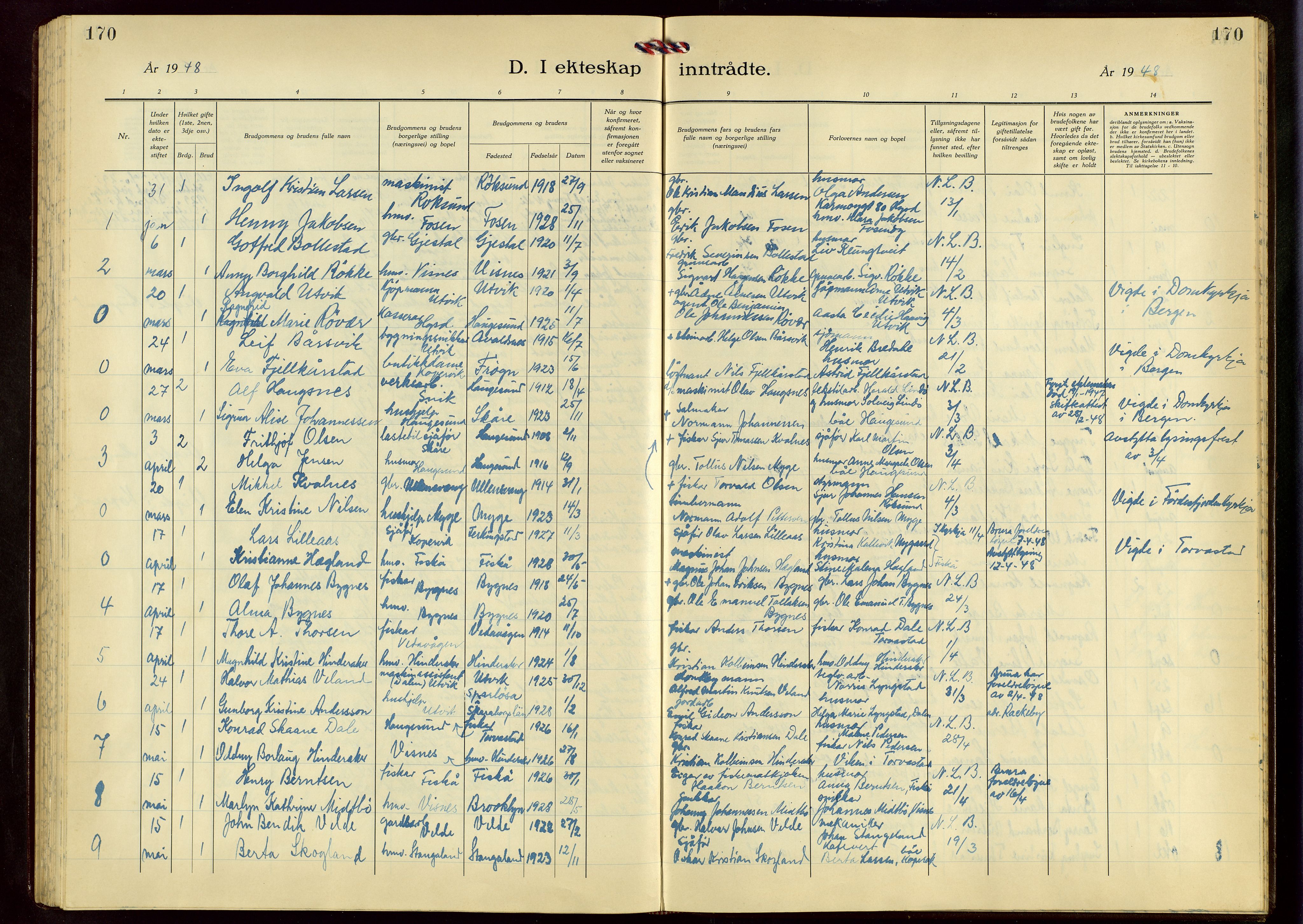 Avaldsnes sokneprestkontor, AV/SAST-A -101851/H/Ha/Hab/L0009: Parish register (copy) no. B 9, 1940-1958, p. 170