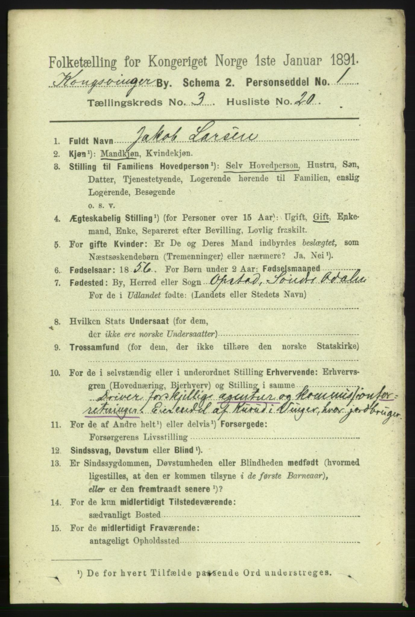 RA, 1891 census for 0402 Kongsvinger, 1891, p. 1340